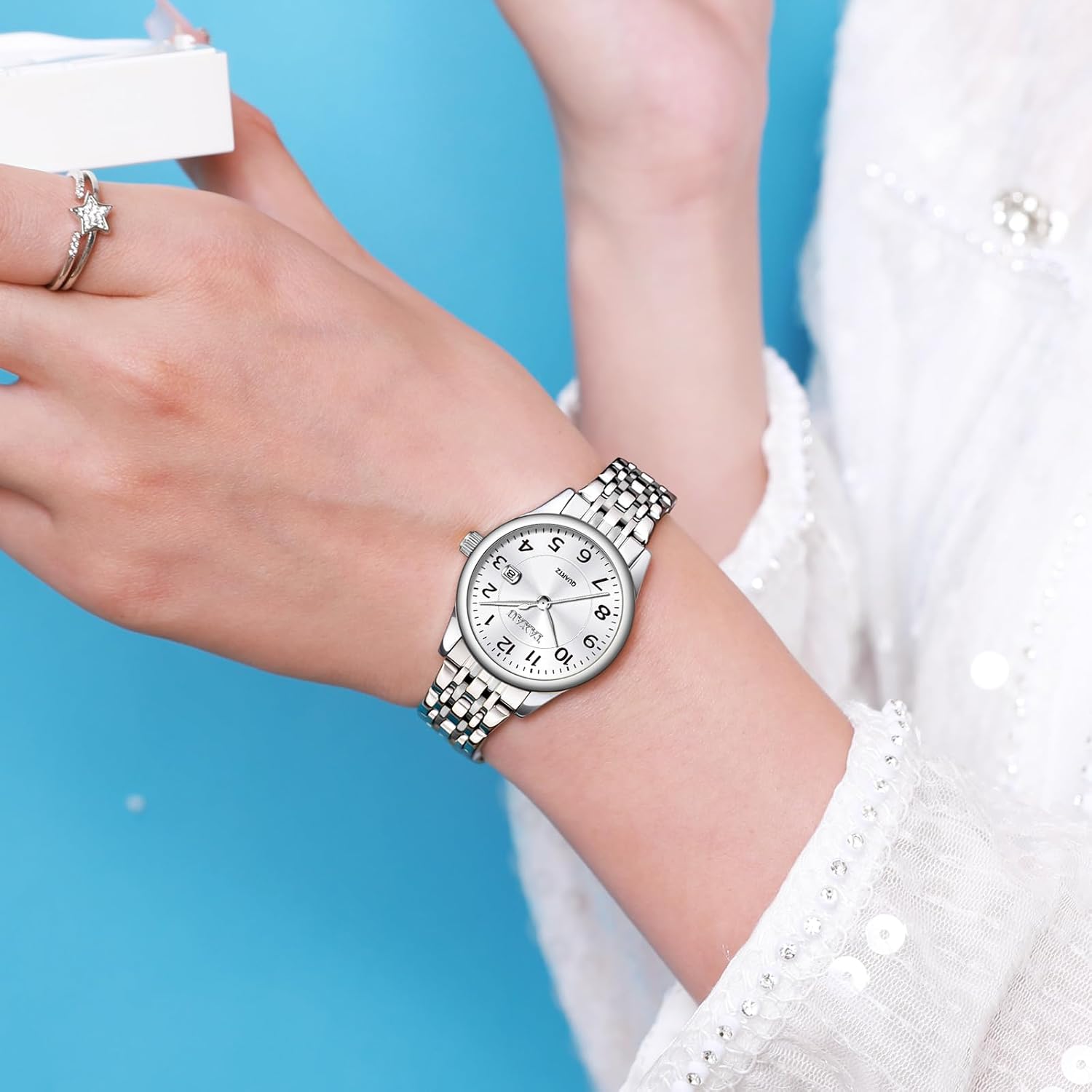 Thumbnail 5 de Taxau Damen-Armbanduhr mit Datum: klassisches, kleines Zifferblatt im Edelstahlband (Quarz)