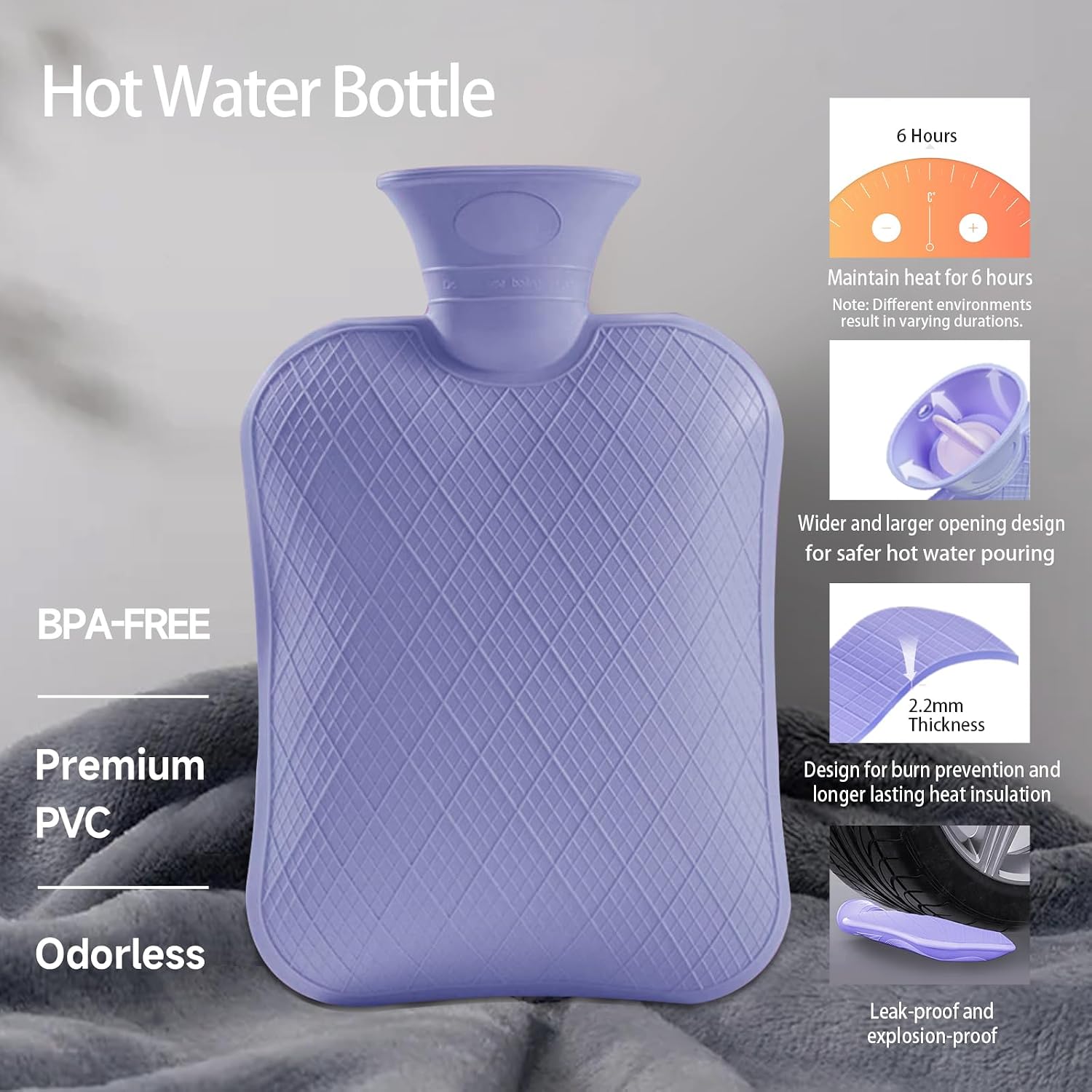 Detalle 2 de ANMIA HWB Classic 2.0 L PVC Hot Water Bottle for Hot and Cold Therapy
