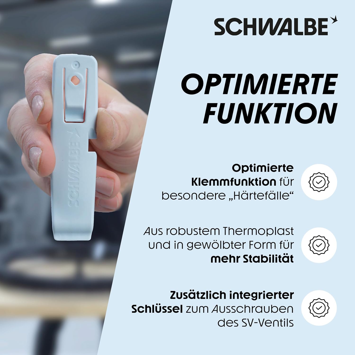 Detalle de Schwalbe Reifenheber Fahrrad – Lot de 3 démonte-pneus 3 en 1 avec pince intégrée et clé Valve SV