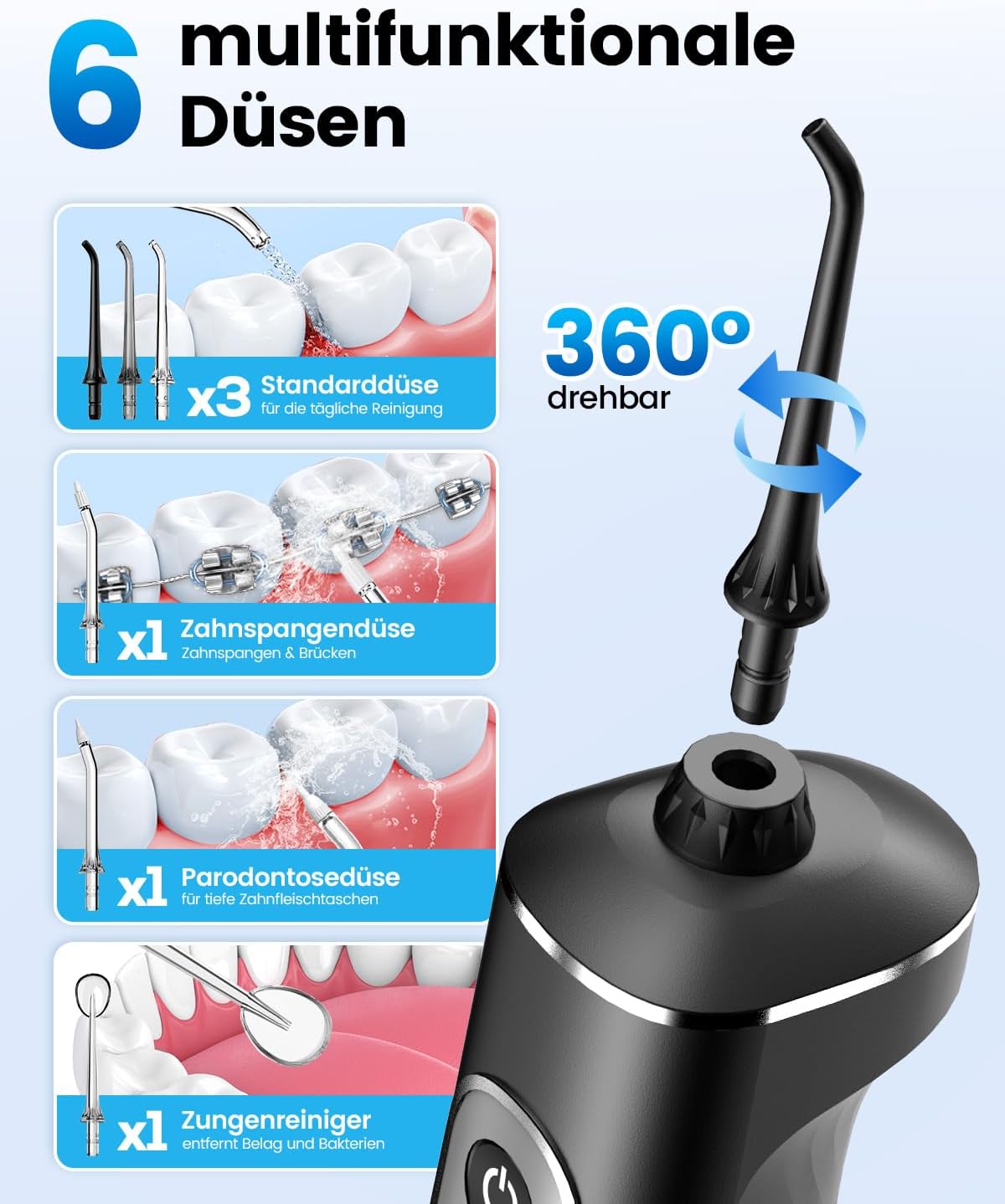Detalle de JTF Jet Dentaire Hydropulseur Oral 300 ML Sans Fil – Nettoyage en profondeur pour Gencives sensibles et Orthodontie