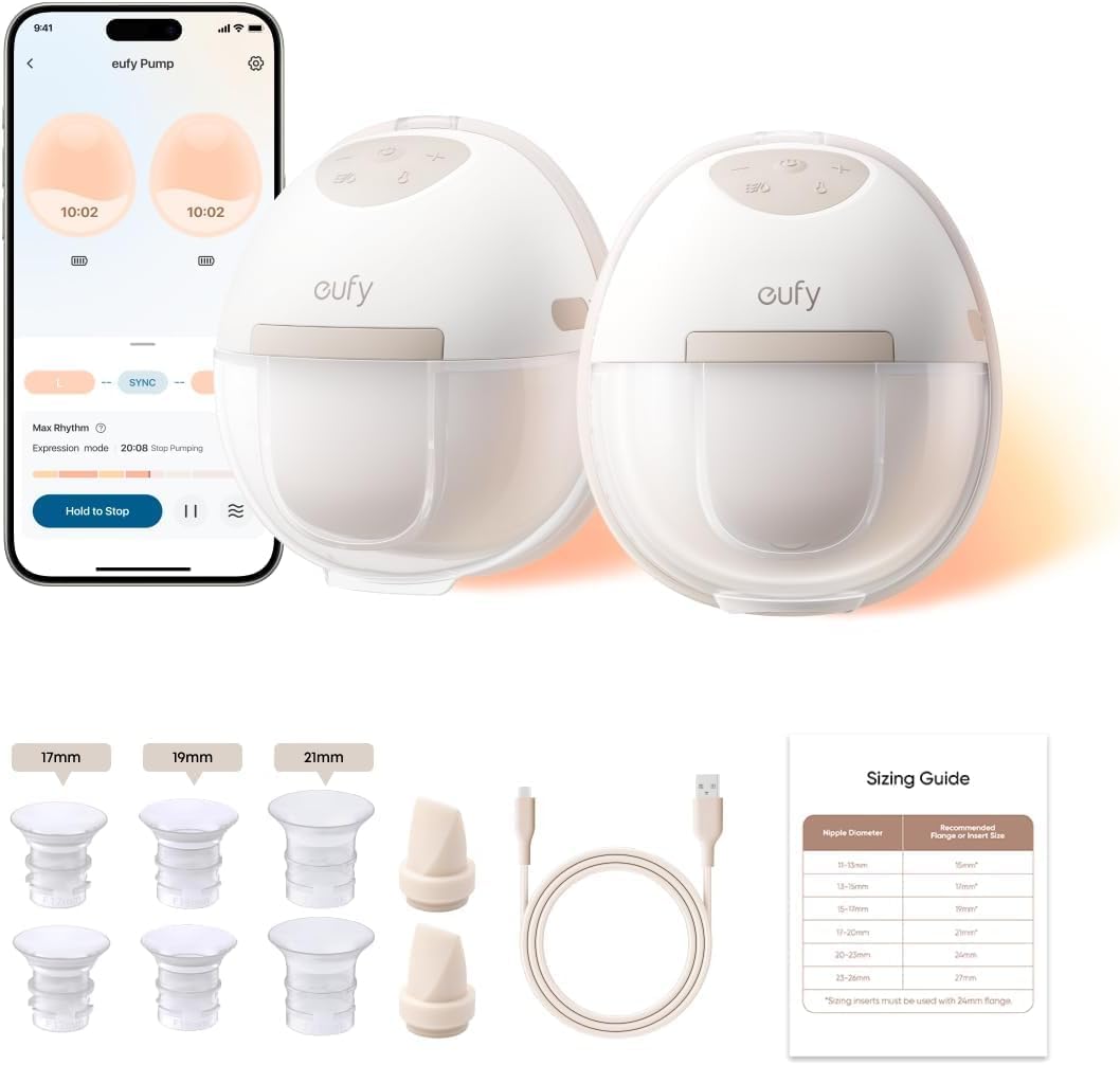 Detalle de eufy Wearable Breast Pump E20, hands-free electric pump with app control and 46 dB operation