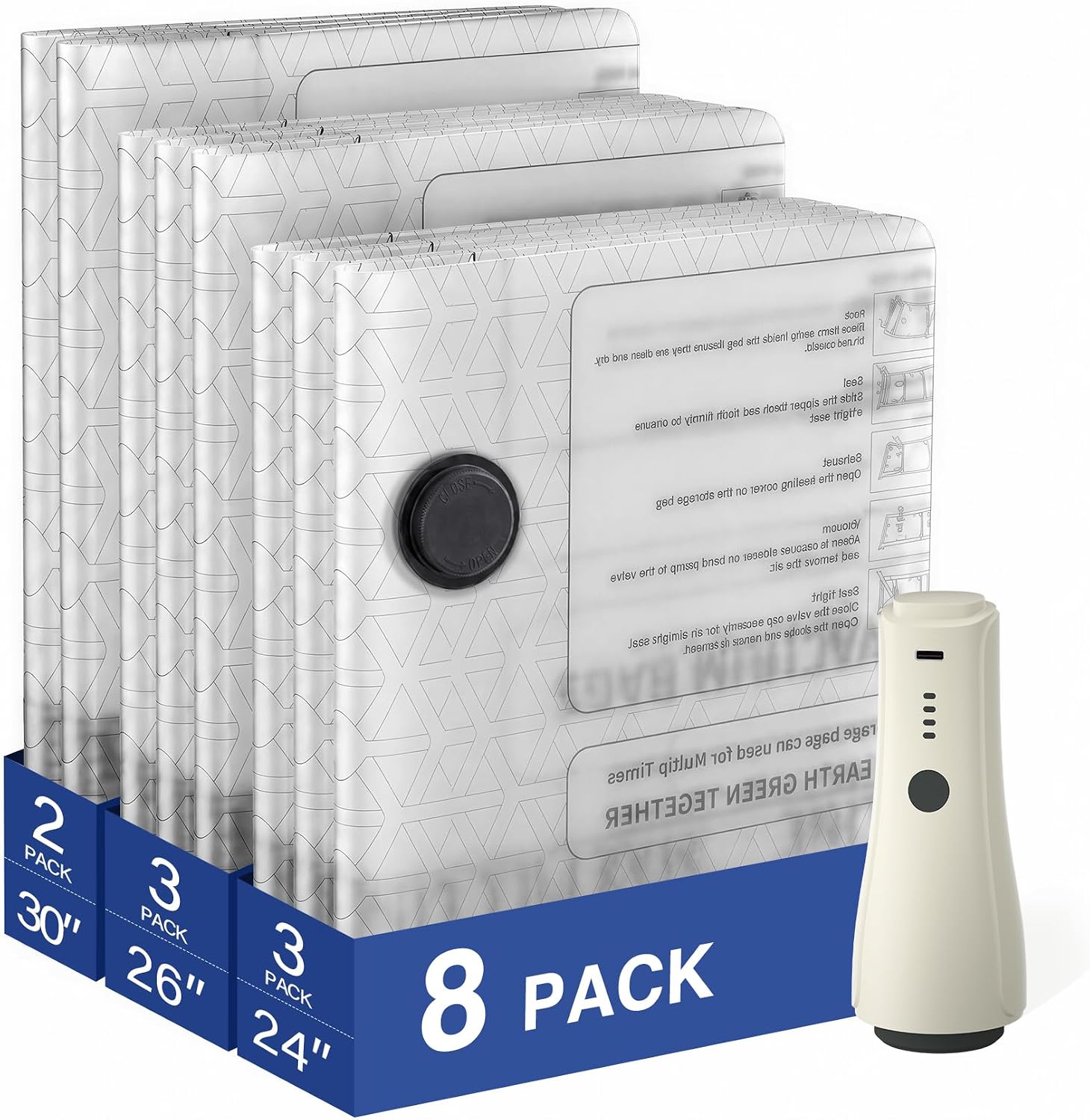 Detalle de EACOPOL TY-Z7 Vacuum Storage Bags with Cordless USB-C Pump, 8-Pack