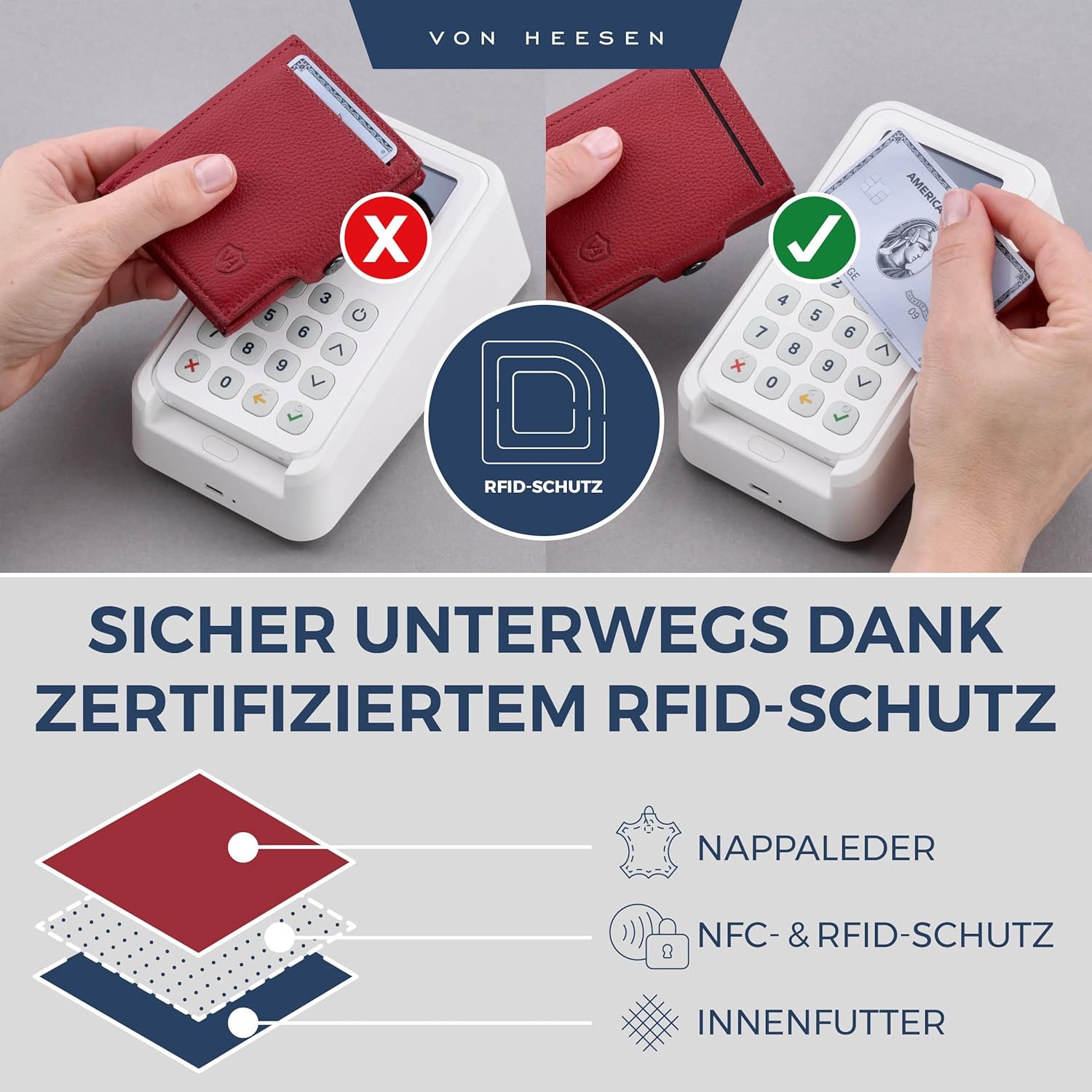 Thumbnail 2 de VON HEESEN Slim Wallet mit XXL Münzfach & RFID-Schutz – Leder Geldbeutel Rot