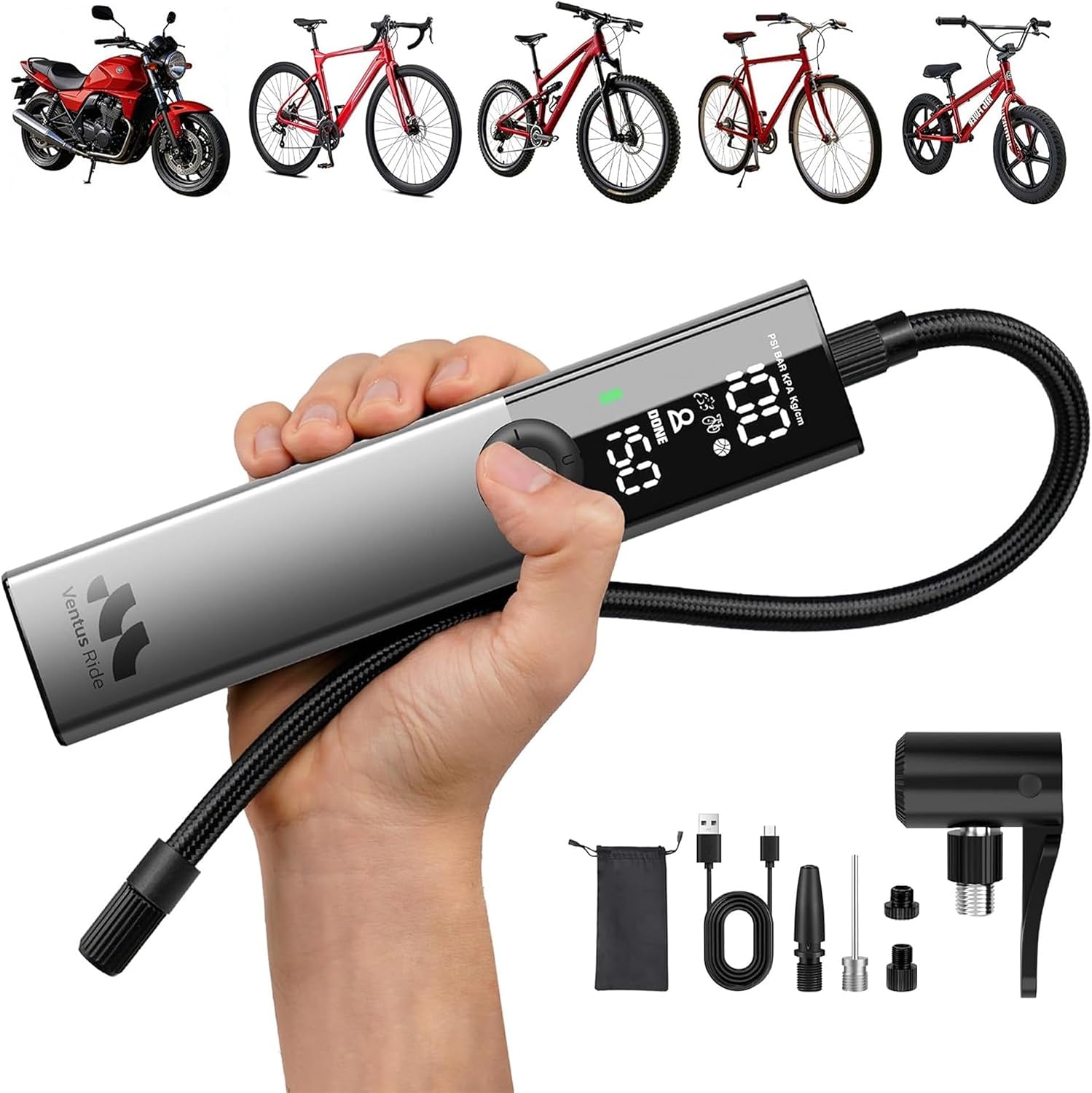 Detalle de Woowind Ventus Ride BP188G elektrische fietspomp, 10,3 bar en USB-C
