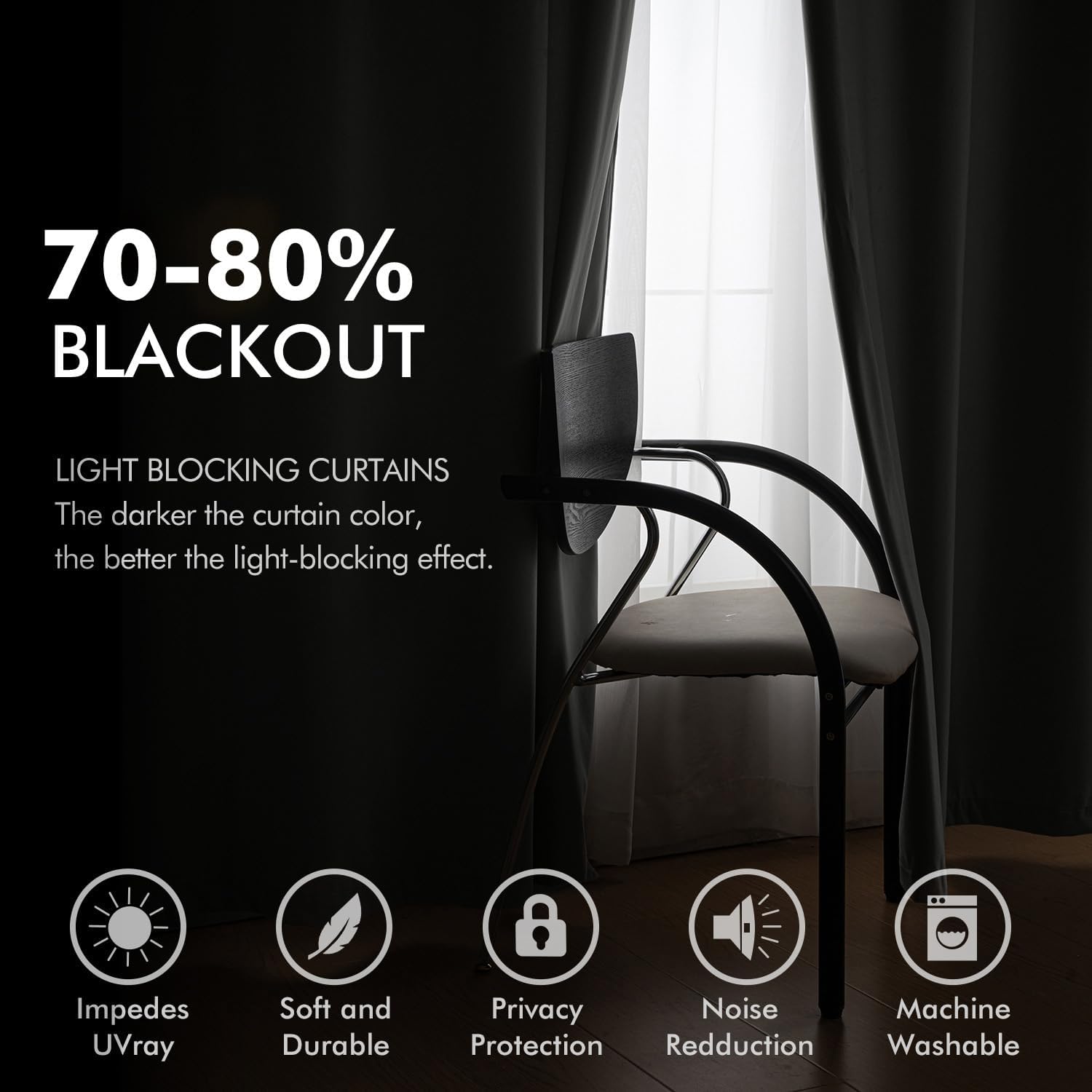 Detalle de MIULEE Velvet Blackout Curtains, Charcoal Gray, 52 x 84 Inches, 2 Panels