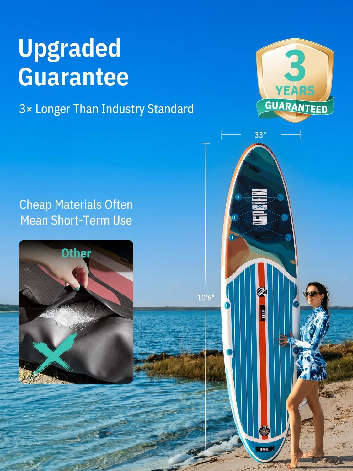 Thumbnail 3 de Niphean SUPNP320 Inflatable Paddle Board, 10'6", 450 lb Capacity, Anti-Slip Deck