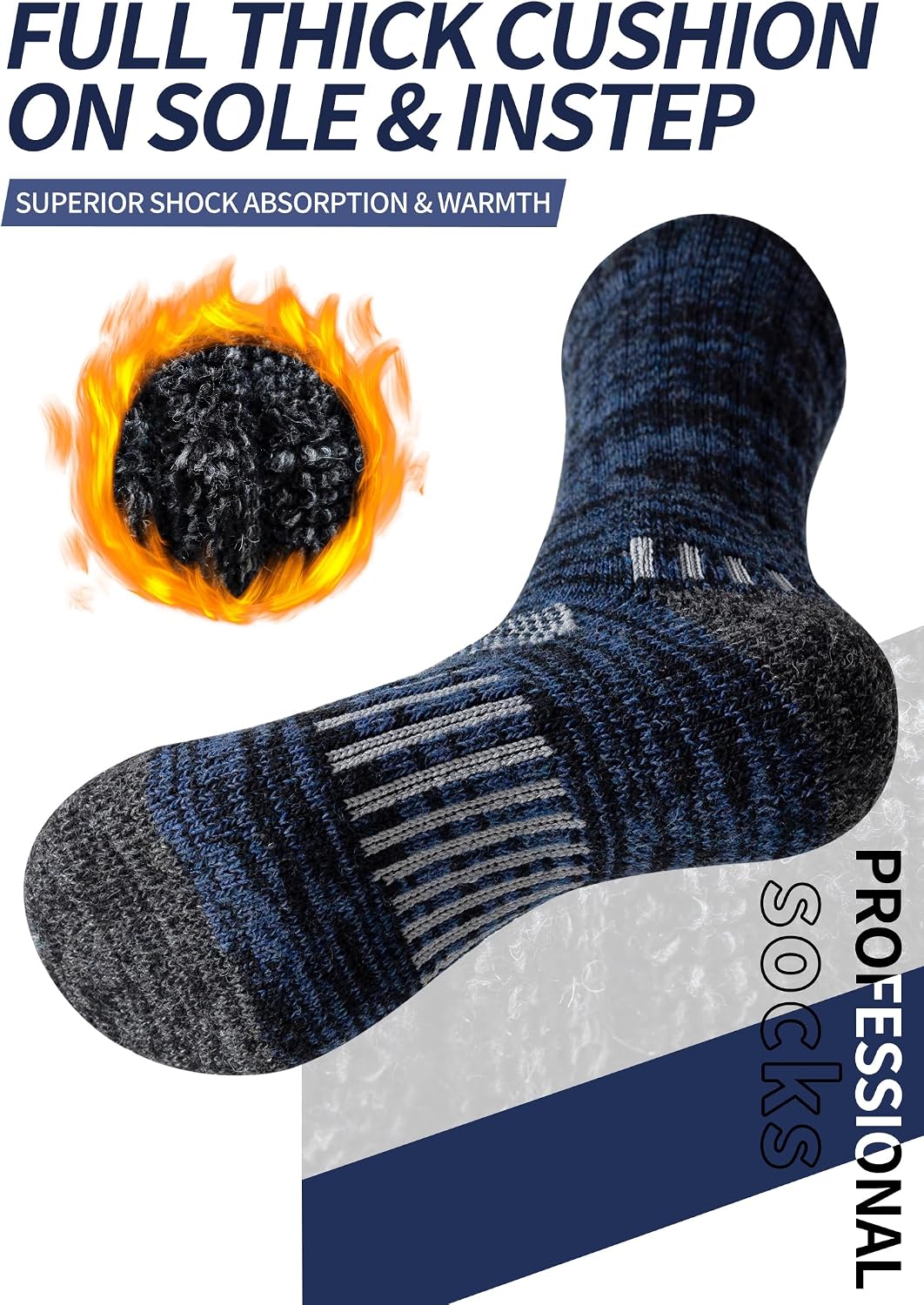 Detalle 1 de Huuwi Men's Merino Wool Crew Socks