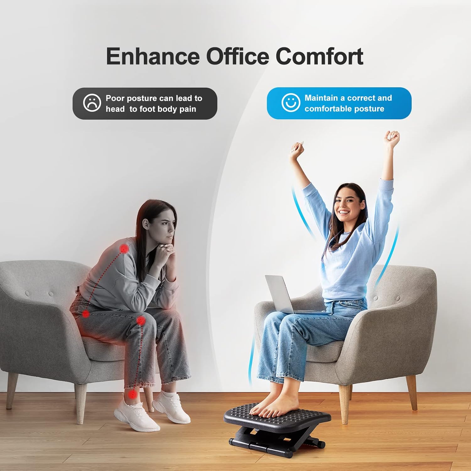 Thumbnail 1 de HUANUO Foot Rest with Massage Function – Adjustable Under-Desk Foot Stool