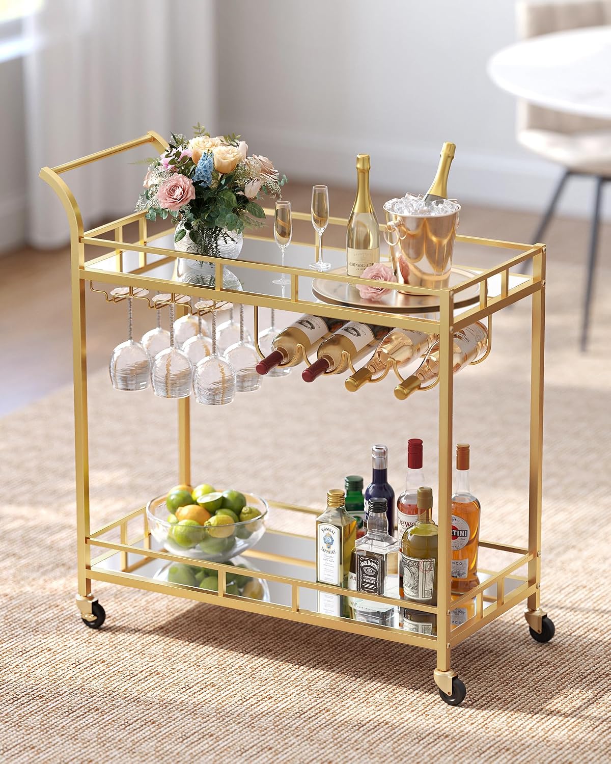 Thumbnail 2 de VASAGLE Baris LRC090A03 Drinks Trolley, 2-Tier Mirrored Glass, Antique Gold