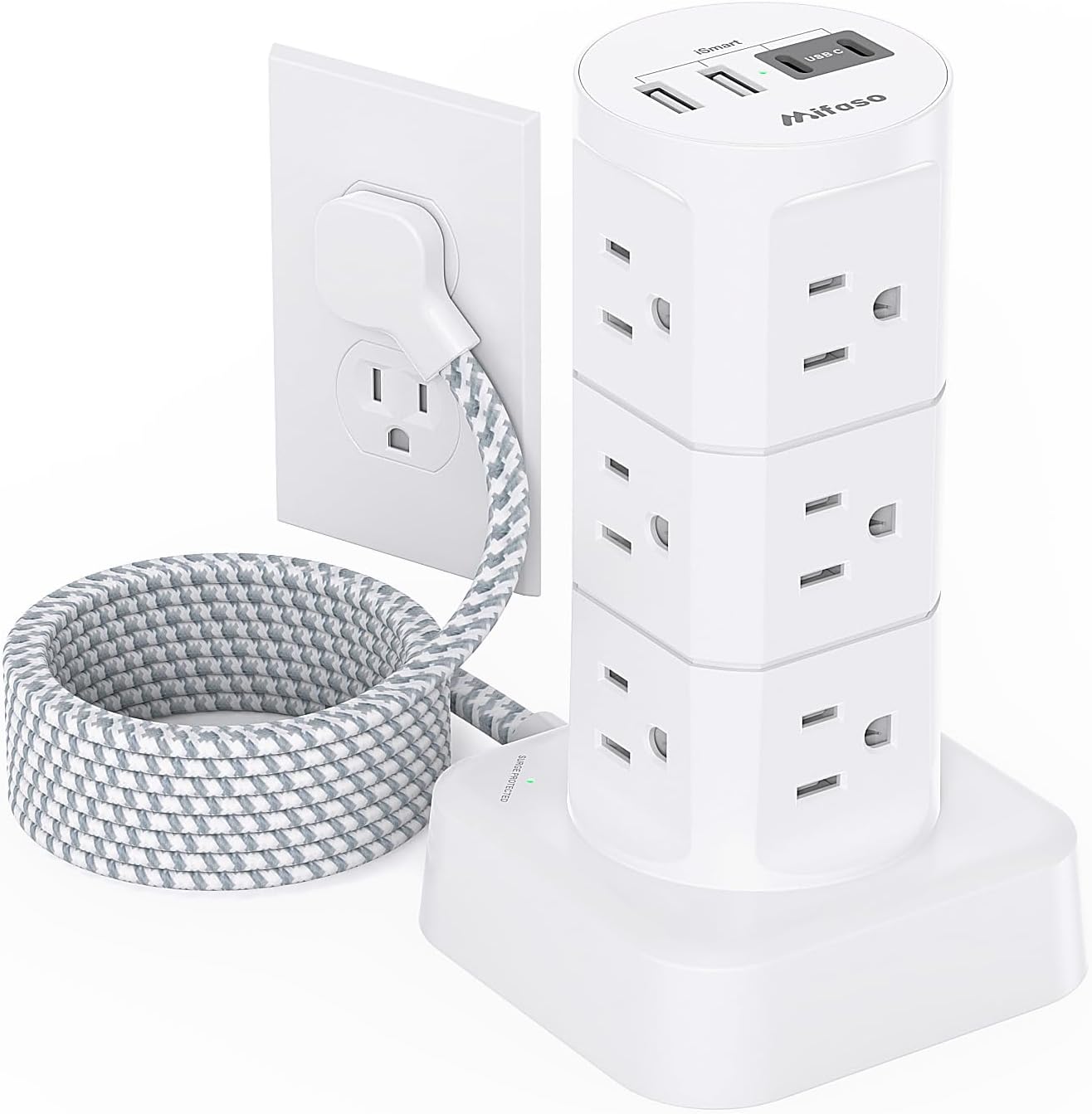 Detalle de 12-Outlet Power Strip Tower with USB 🔌