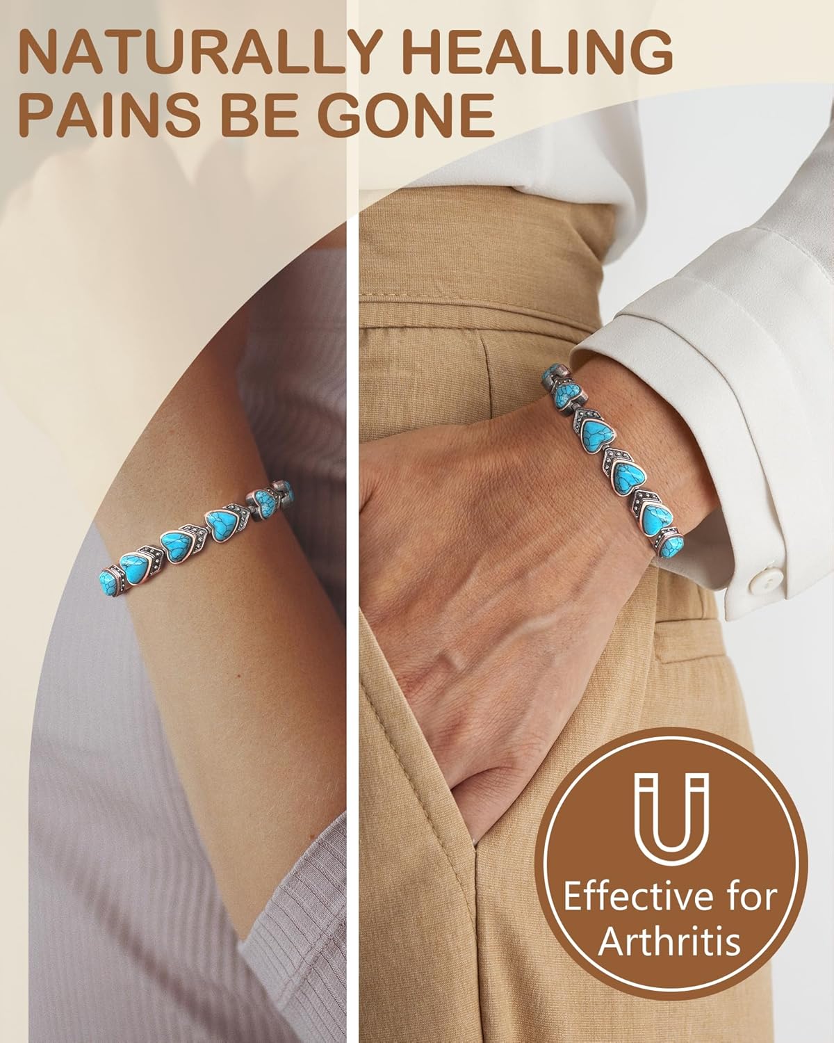 Detalle de Feraco Pure Copper Bracelet for Women with Ultra-Strength Magnets and Turquoise Stones