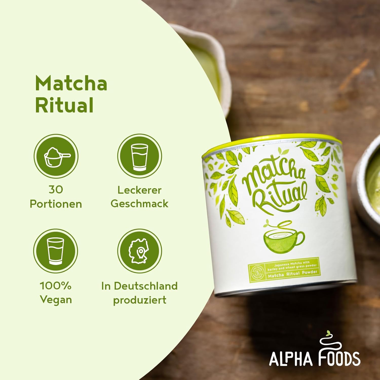 Detalle 2 de Alpha Foods Matcha Latte Pulver 25% Matcha