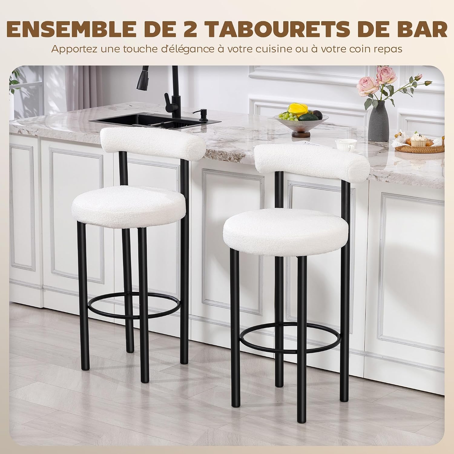 Thumbnail 3 de HOMCOM Lot de 2 tabourets de Bar crème