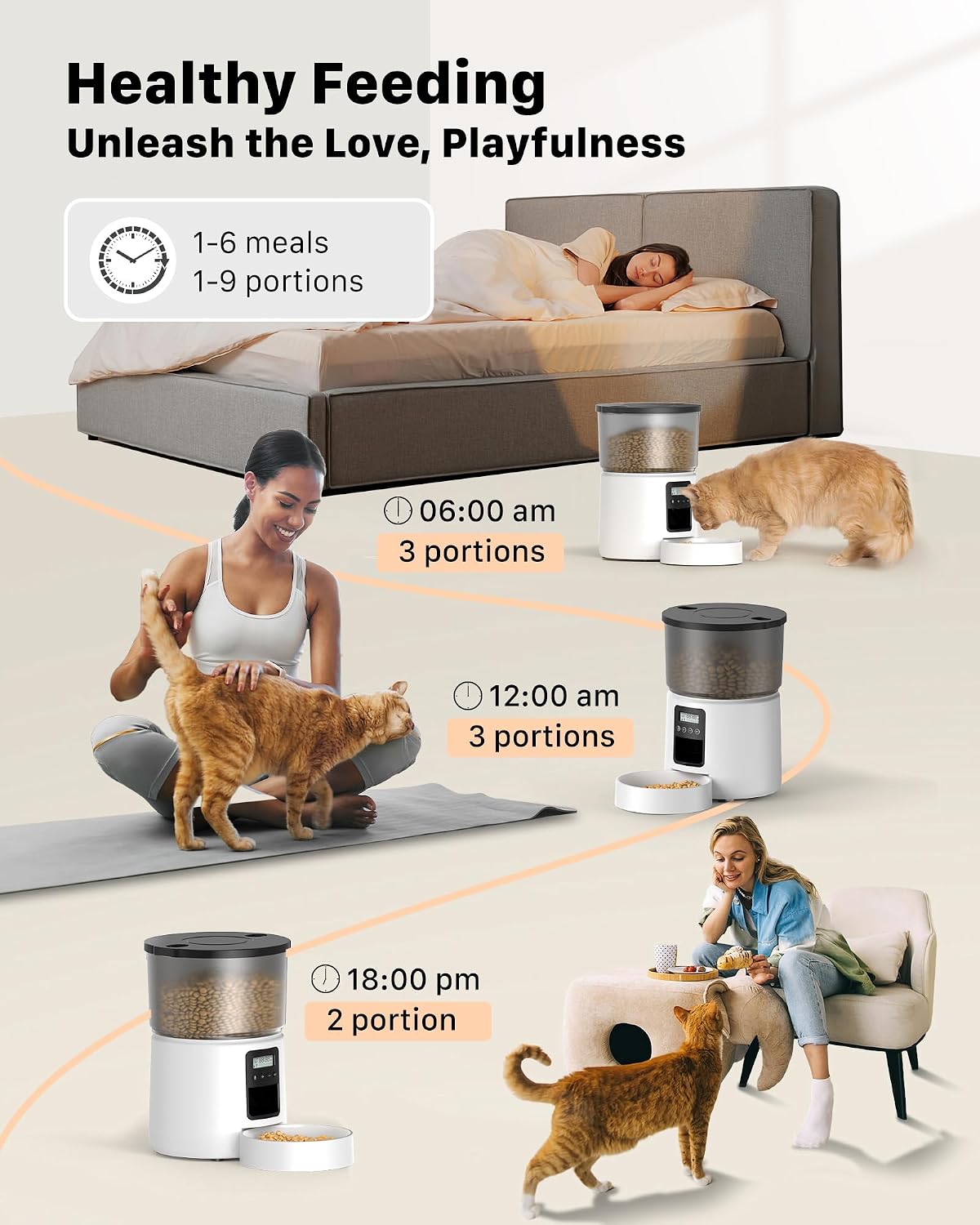 Detalle de BEMOONY Automatic Cat Feeder (3L) with 1–6 meal schedule, 10s voice and dual power