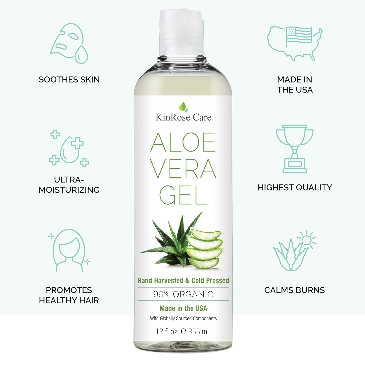 Detalle 2 de KinRose Care 12oz Organic Aloe Vera Gel