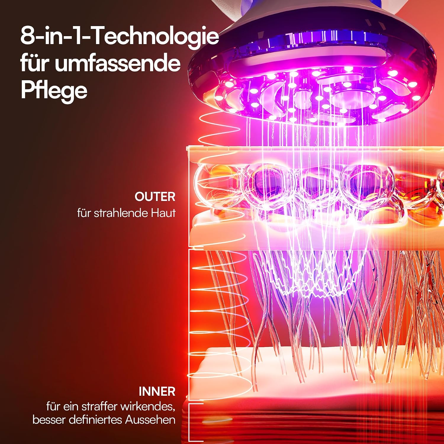 Detalle de INIA SPHERA Verbesserter 8-in-1 Mikrostrom-Gesichtsmassager mit Rotlicht, Wärme- & Kühlfunktion