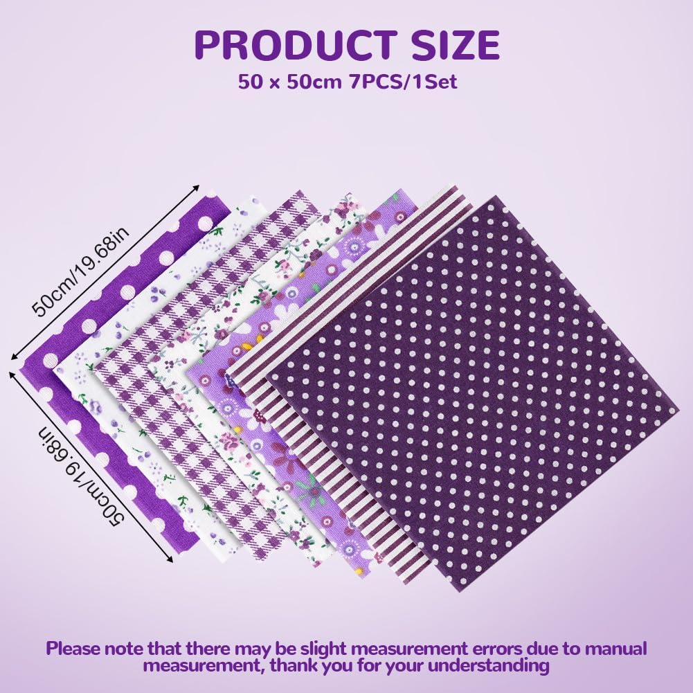 Detalle 2 de AOOSA 7pcs Fabric Bundles: 50x50cm Cotton Quilting Squares in Purple Floral Prints