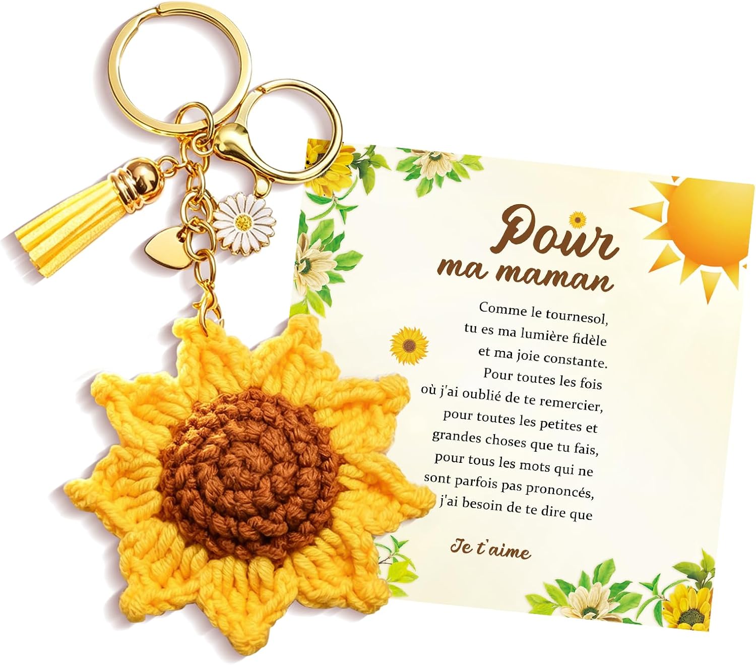 Detalle de Porte-clés tournesol cœur doré Seyaa – petit bijou de sac pour la fête des Mères et les anniversaires