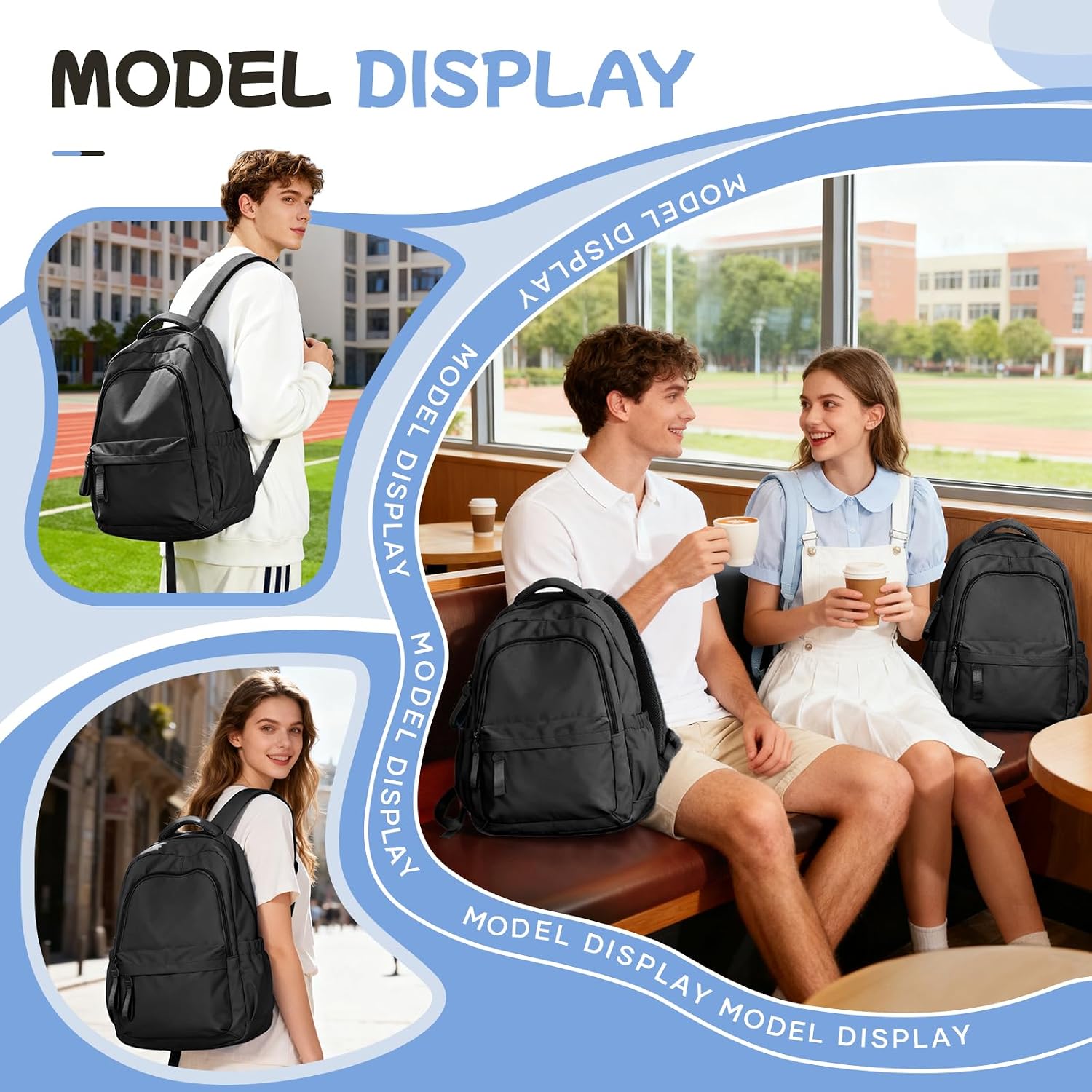 Thumbnail 6 de WEPLAN School Backpack: Lightweight 18.5L Daypack with Anti-Theft Pocket (C2-Black)