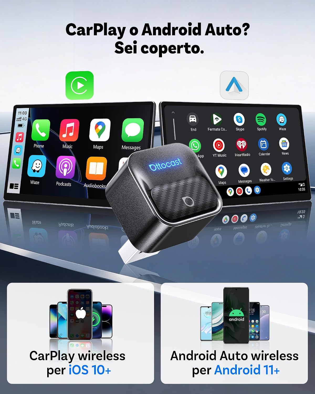 Detalle 2 de (2026 Aggiornato) OTTOCAST Mini Core Adattatore Wireless 2‑in‑1