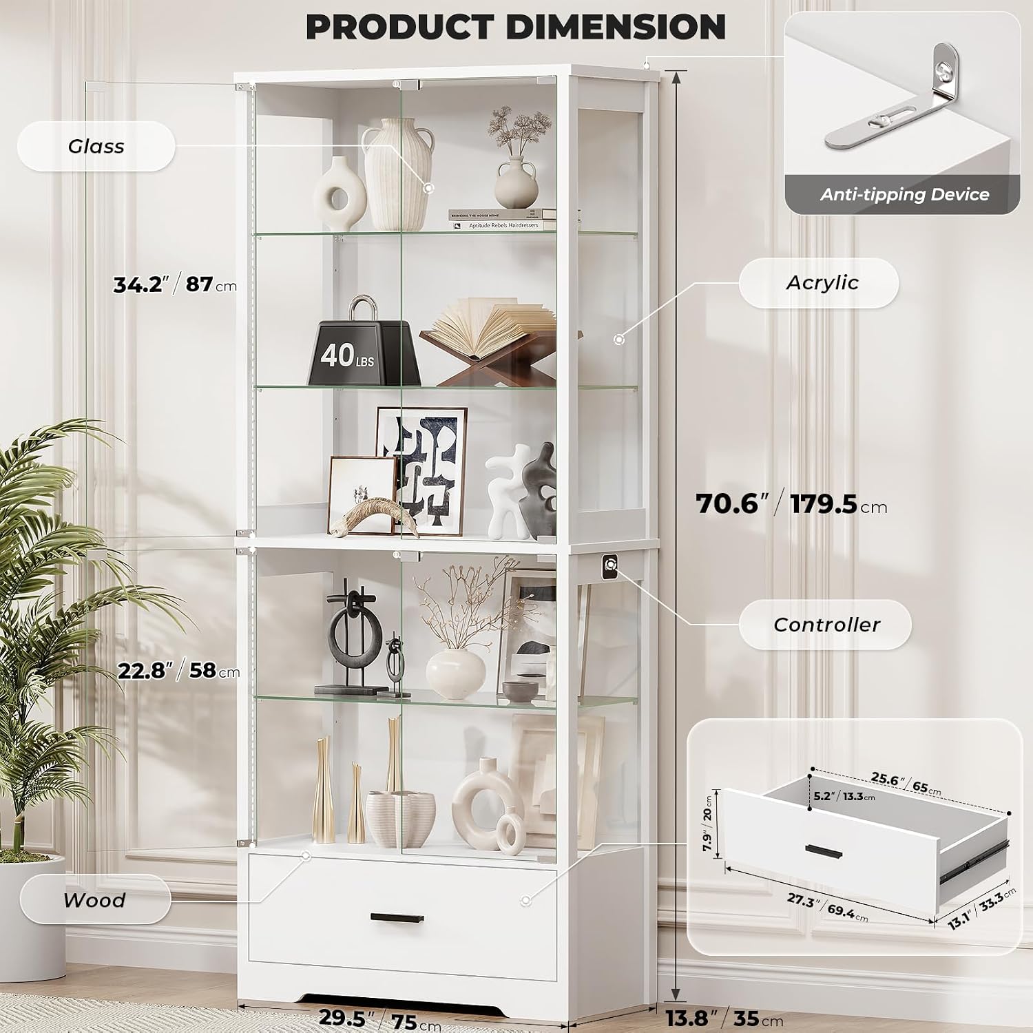 Detalle 2 de BROTTAR 80093 Six-Tier Display Cabinet with Glass Doors and Three-Colour Lights