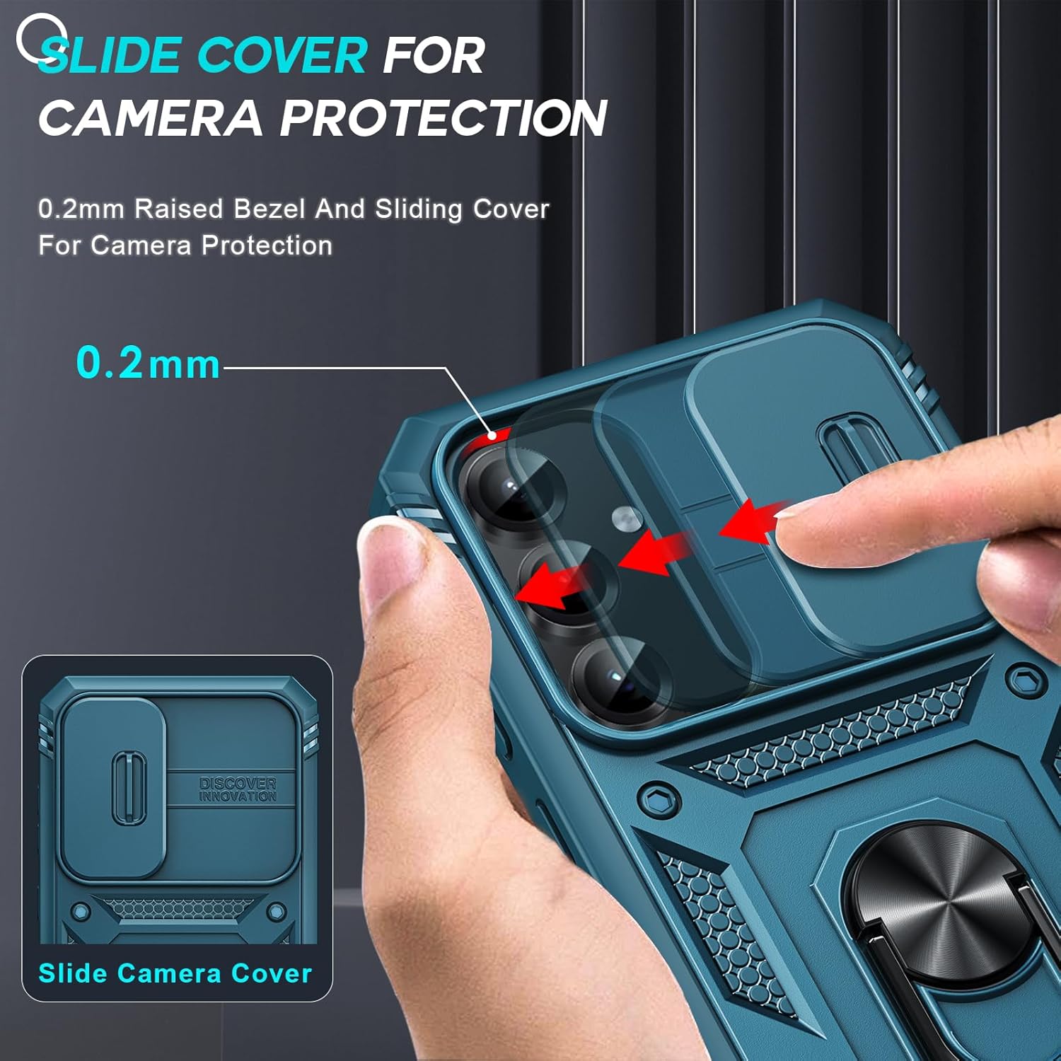 Thumbnail 2 de LeYi Military Shockproof Case for Samsung Galaxy S25 with Slide Camera Cover, Tempered Glass & Ring Stand (Blue)