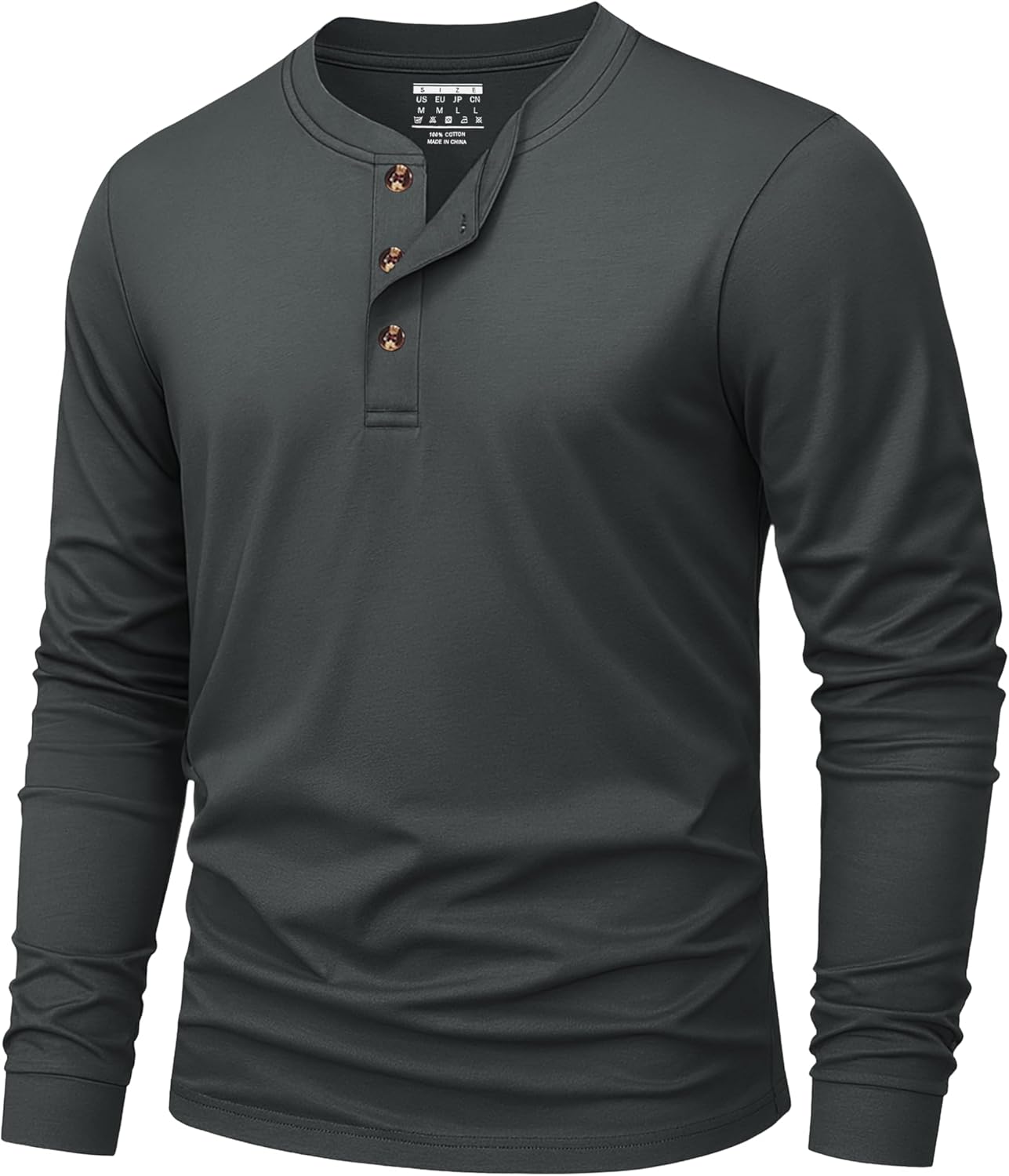 Detalle de KEFITEVD Henley Shirt Herren Langarm aus Baumwolle – Basic mit Henley-Kragen