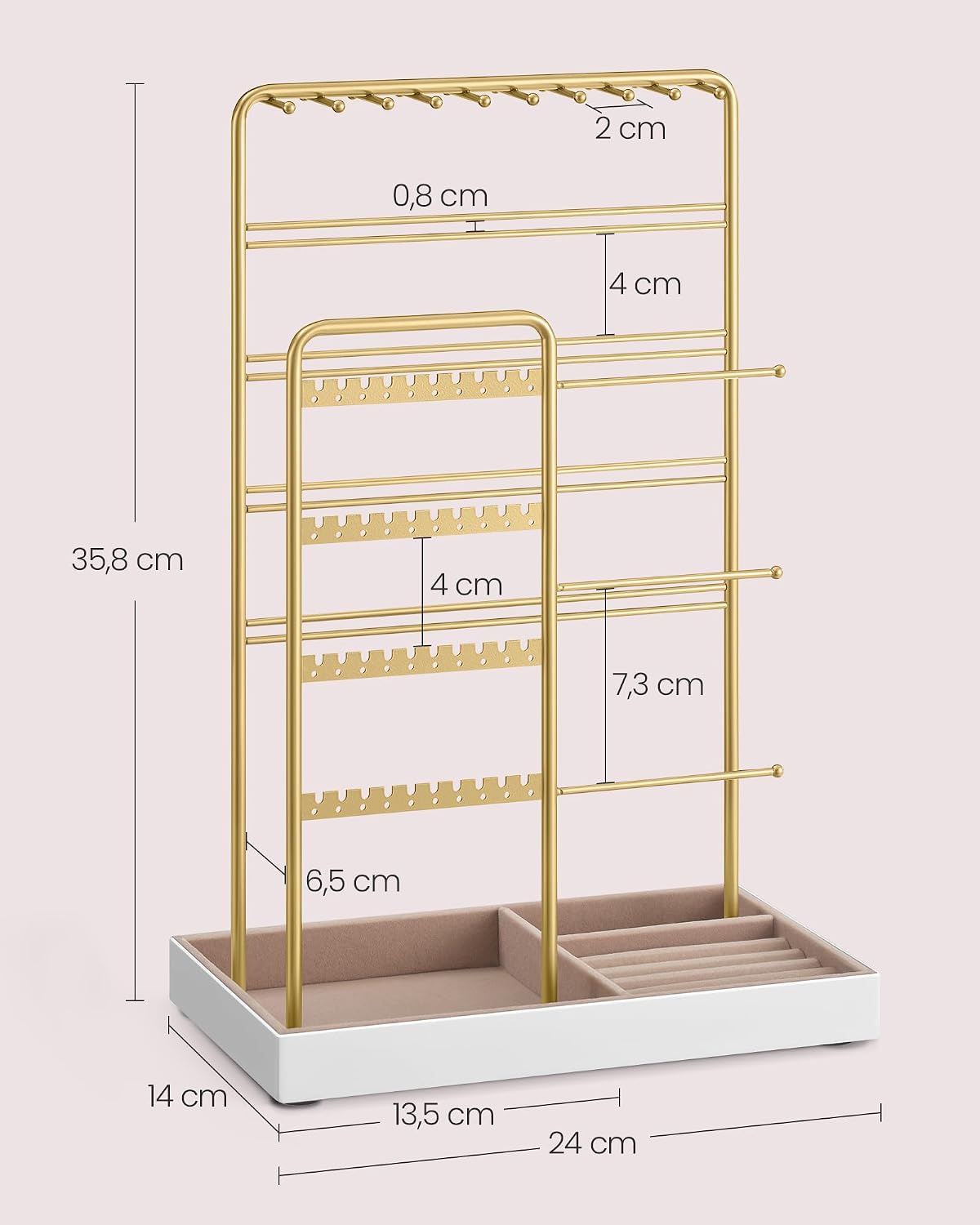 Detalle de SONGMICS Porte-bijoux JJS028A01: Organisateur élégant en métal avec velours pour colliers, bracelets, boucles d’oreilles et bagues