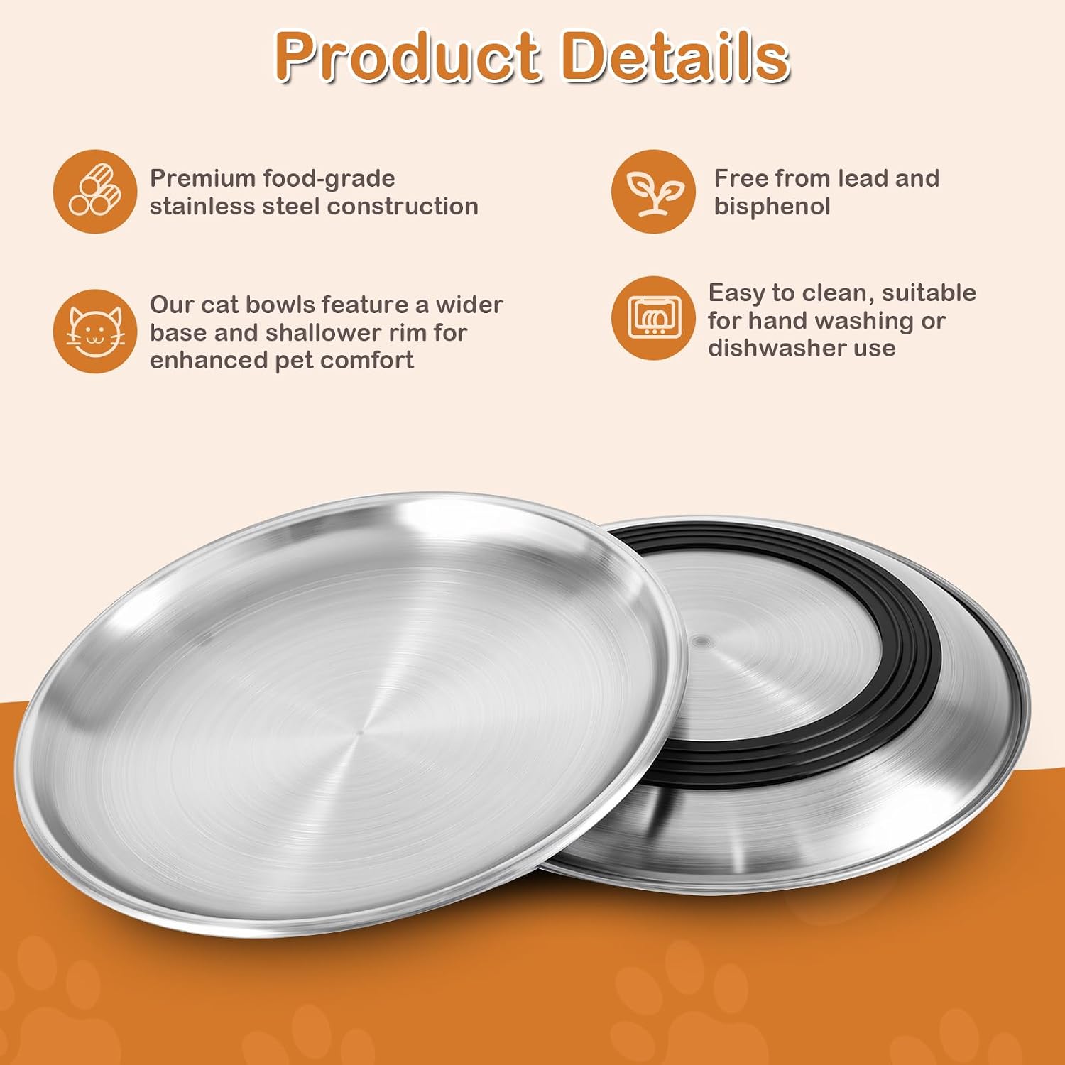 Thumbnail 2 de Alaoo 4 Ciotole Piatti in Acciaio Inox per Gatti – 17 cm, Antiscivolo e Lavabili in Lavastoviglie
