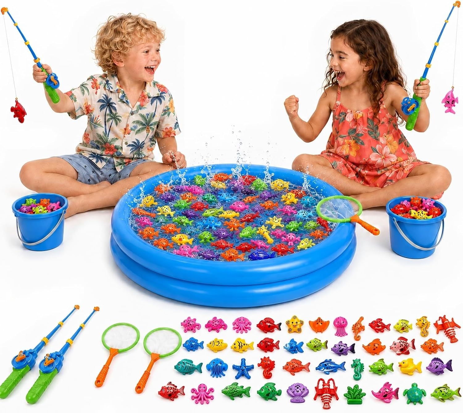 Detalle de XXL Angelspiel-Set mit Planschbecken und 2 Angeln für Kinder ab 3 Jahren