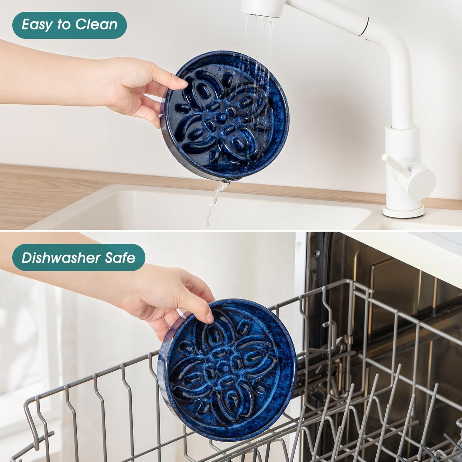 Detalle de Vancasso Bol anti-glouton en céramique – 390 ml, design pétales, antidérapant et lavable au lave-vaisselle