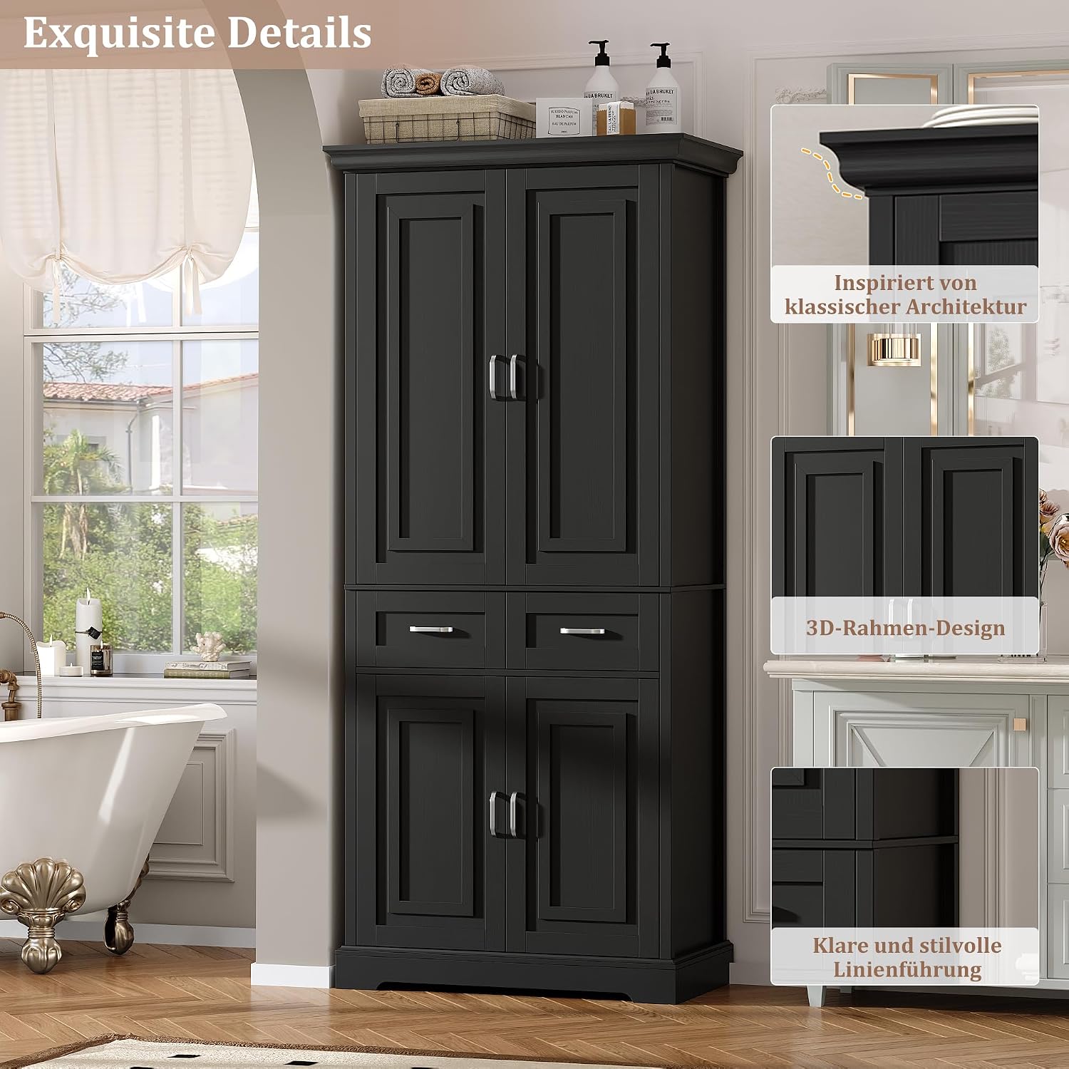 Thumbnail 4 de FirFurd P470 Tall Kitchen Cupboard, 4 Doors, 2 Drawers, Black