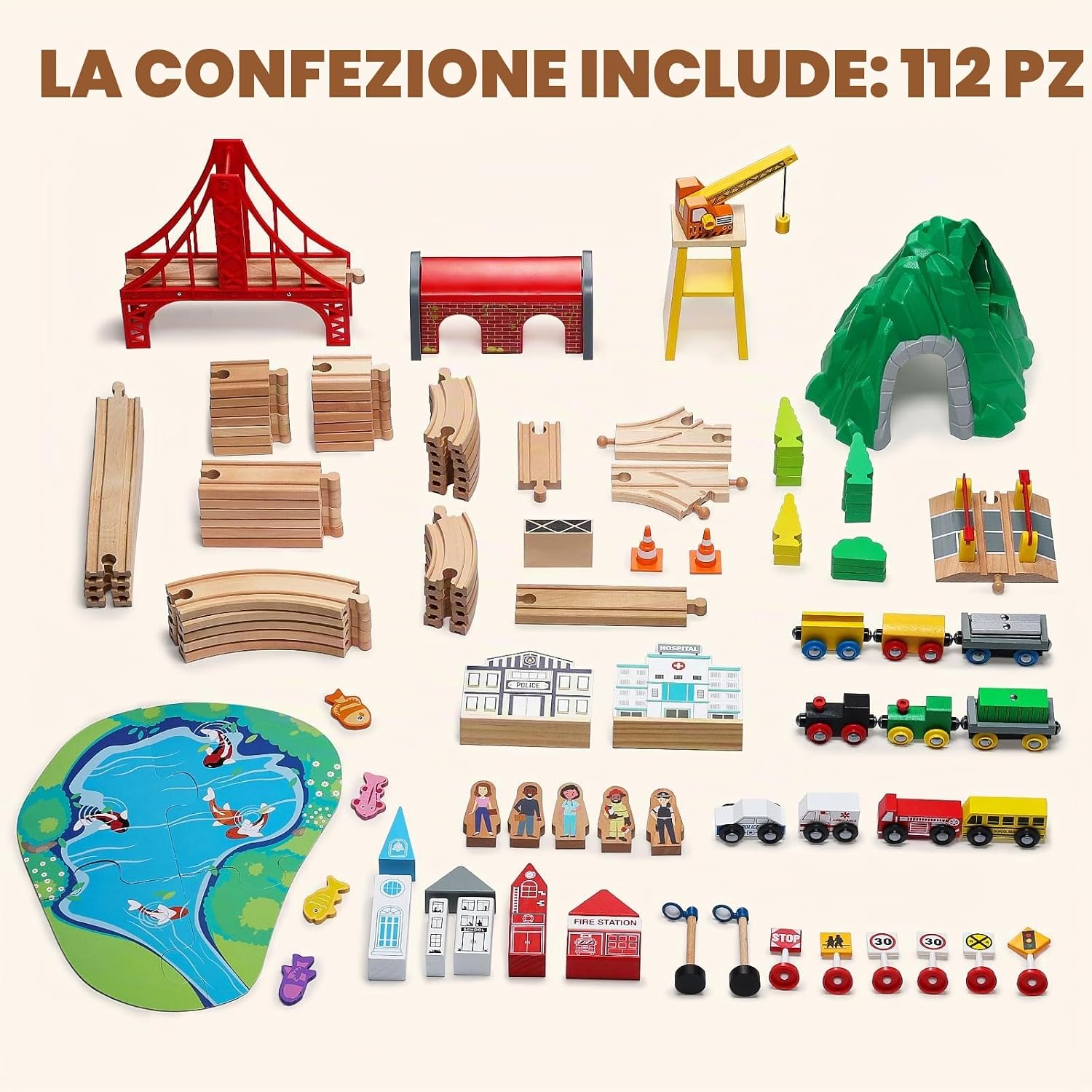 Thumbnail 5 de SainSmart Jr. Set di 112 trenini in legno per bambini: compatibile con Brio e altri marchi