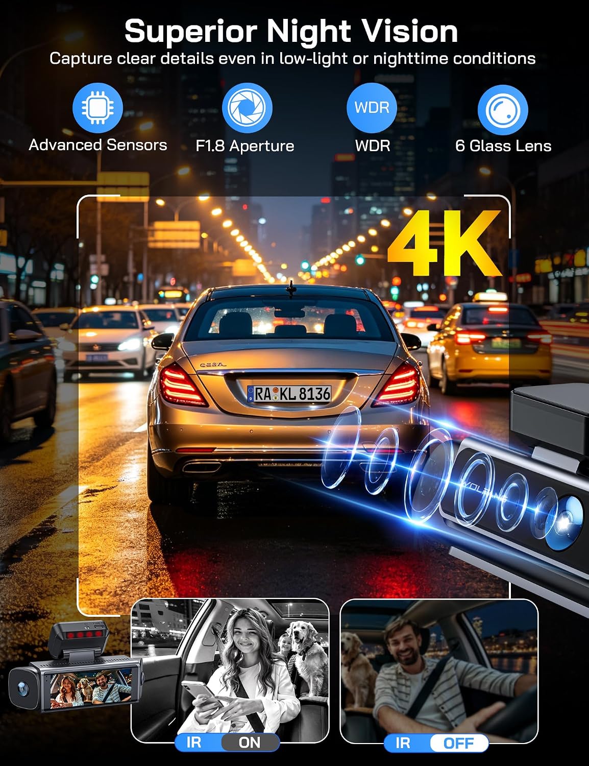 Thumbnail 4 de WOLFANG WD07 4-channel dash cam, 4K front, three 1080p views and Wi-Fi