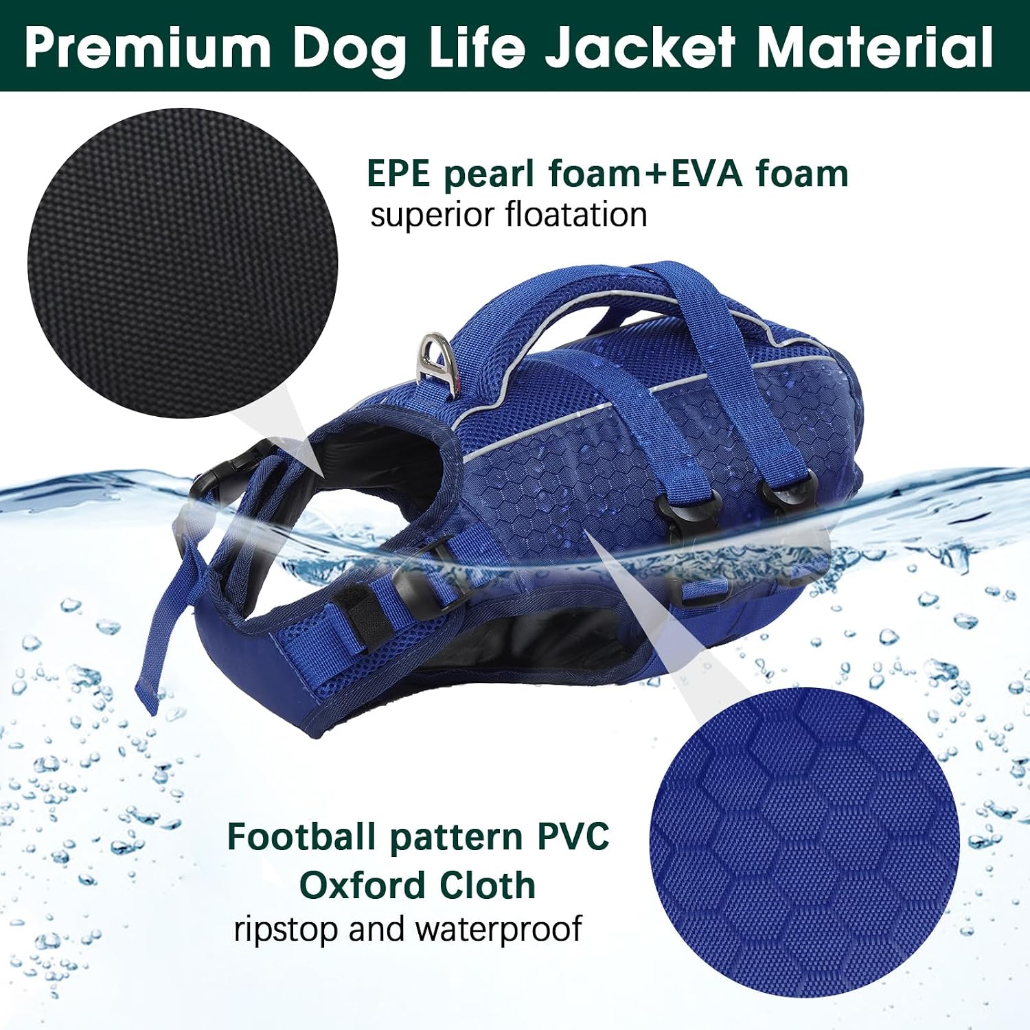 Detalle de Kuoser Dog Life Jacket High Flotation with Reflective Safety and Rescue Handle