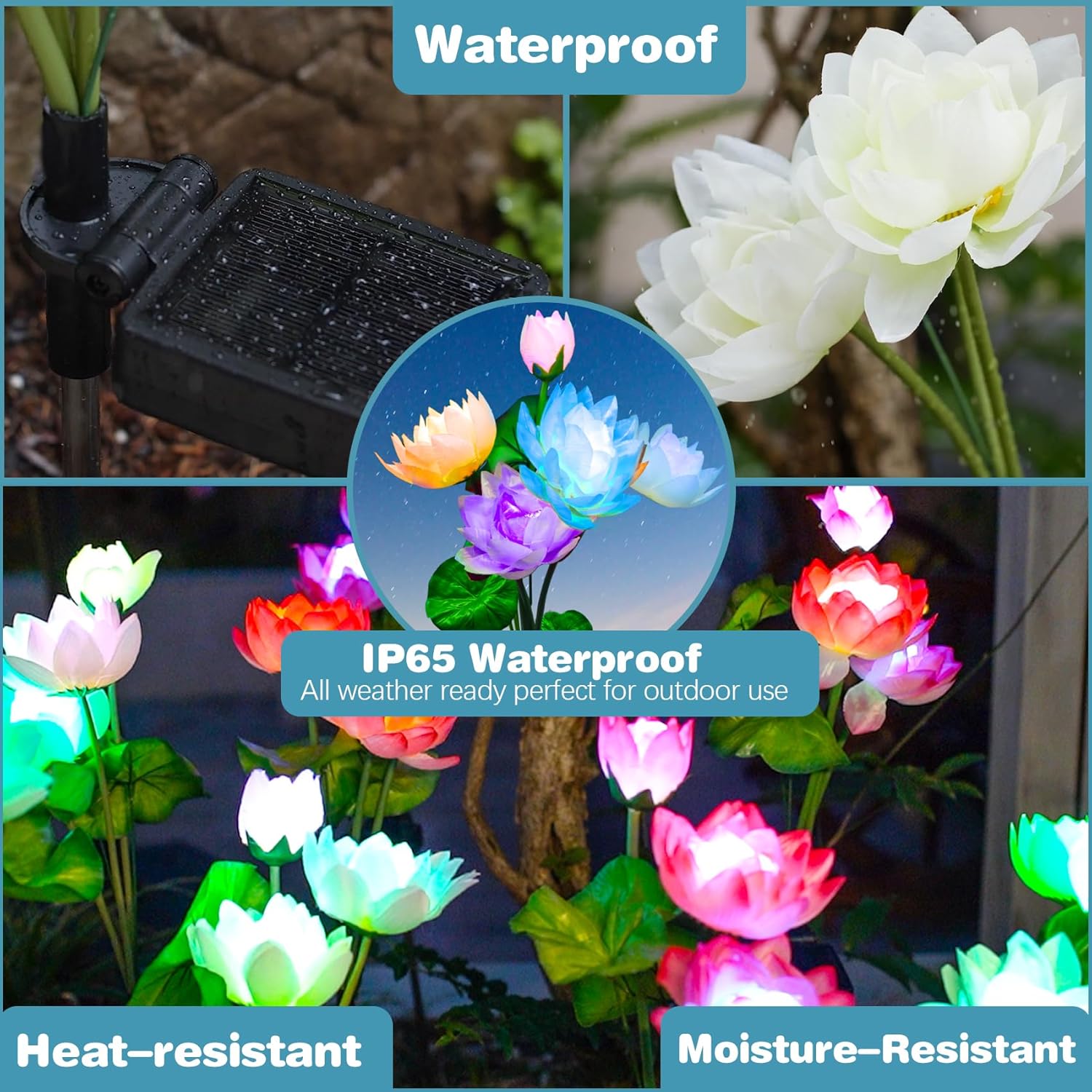 Thumbnail 4 de Solar Garden Lights 2-Pack – 7-Colour Changing Lotus Lights with Bigger Solar Panel (Outdoor Yard & Garden Decor)
