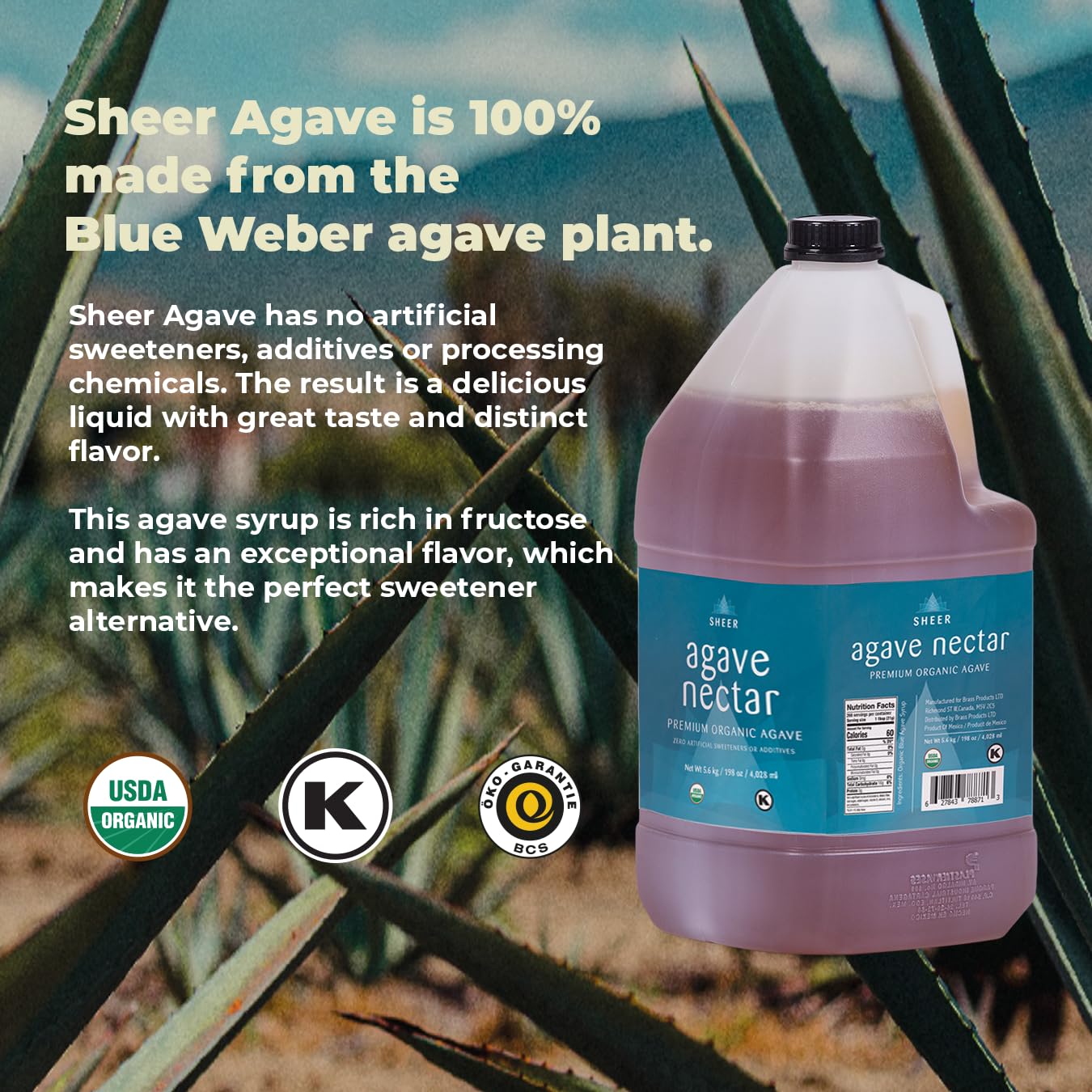 Detalle de Sustainable Agave Co Organic Light Agave Syrup, 128 Fluid Ounces