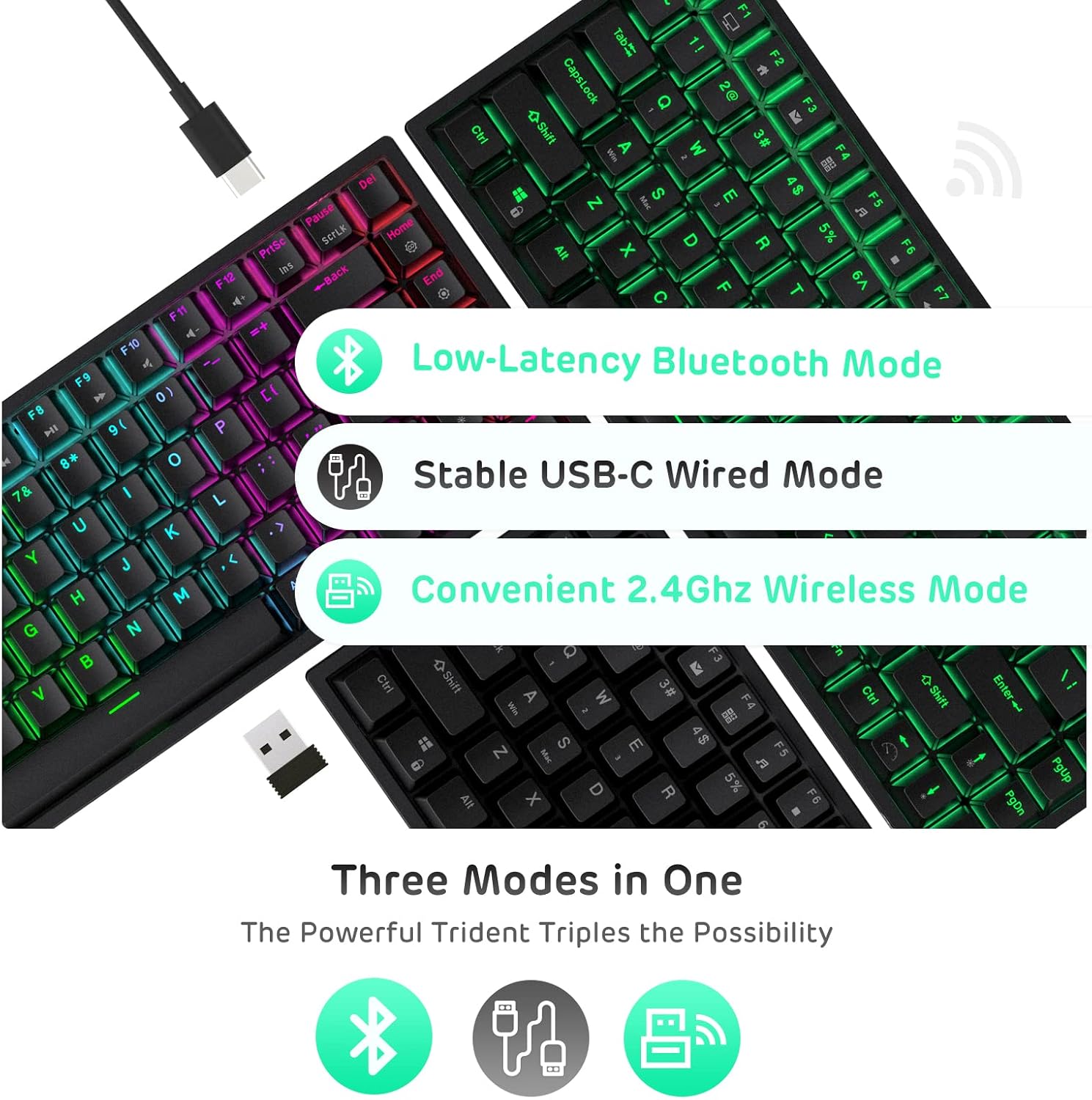 Thumbnail 3 de RK ROYAL KLUDGE RK84 75% RGB Wireless Mechanical Gaming Keyboard (3 modes) with hot-swappable Quiet Red switches