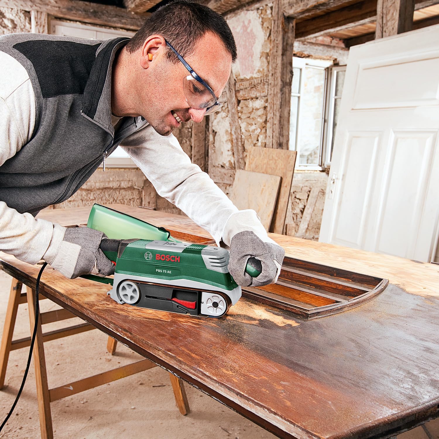 Thumbnail 1 de Bosch ponceuse à bande PBS 75 AE Set (750 W) avec système de centrage automatique