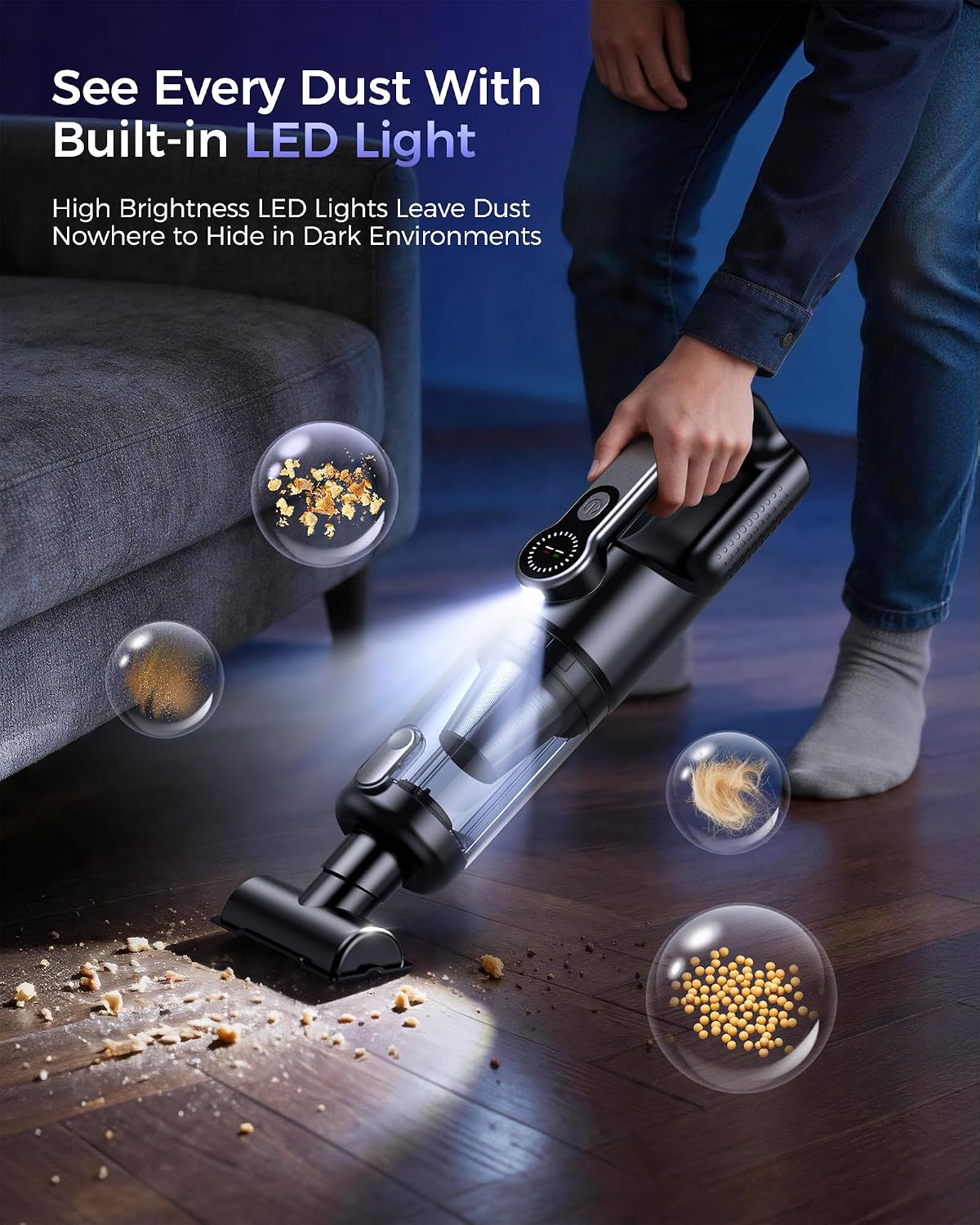 Detalle de FAOGO WX22-Ultra Cordless Handheld Vacuum and Blower, 36,000 Pa, HEPA, LED