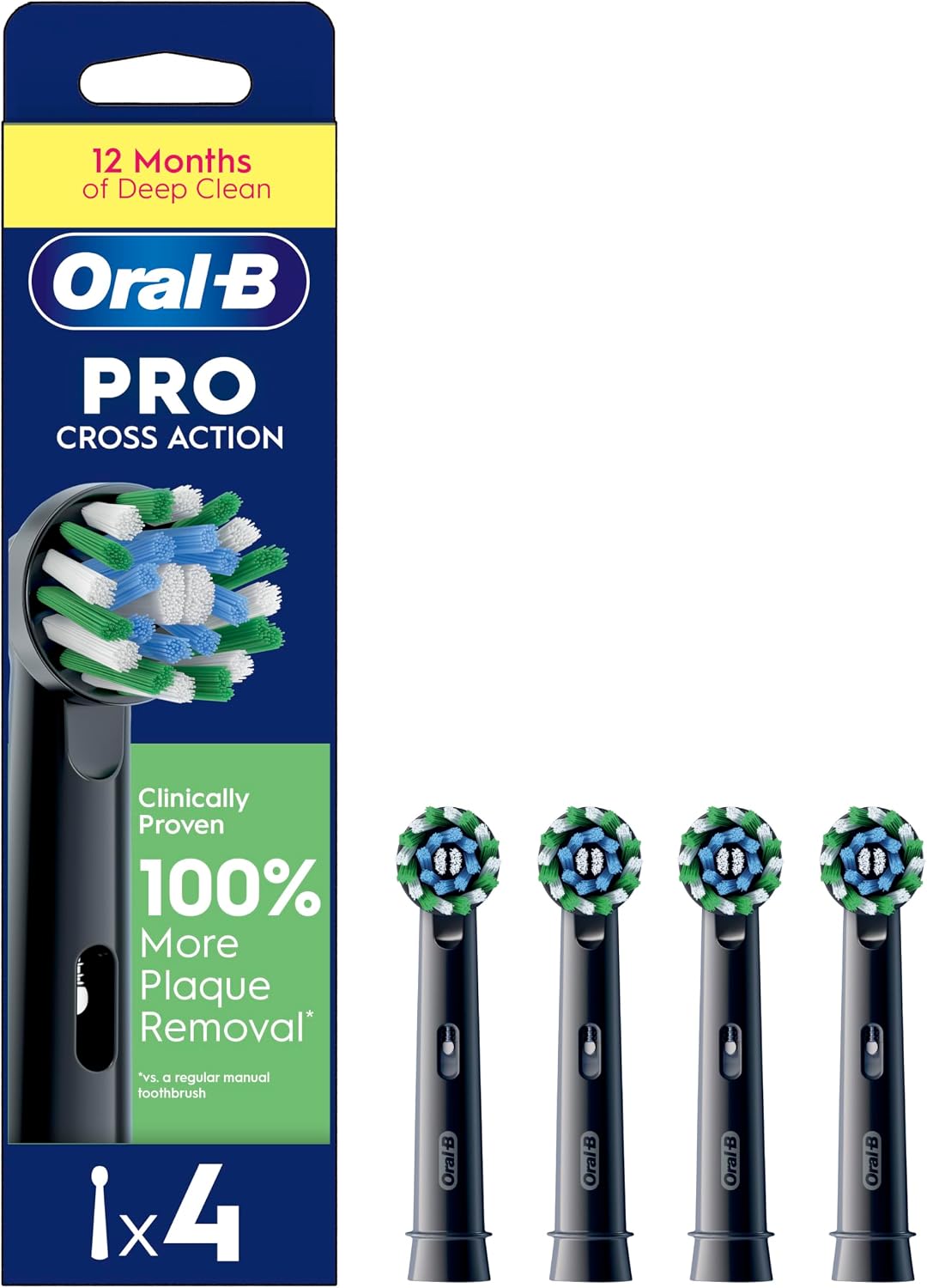Detalle de Oral-B Pro Cross Action Electric Toothbrush Heads – 4 Pack, Black
