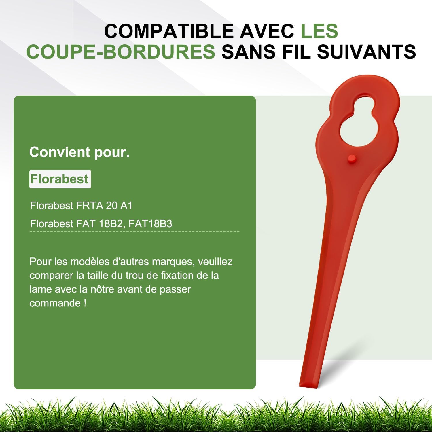 Thumbnail 3 de EVEHAP lot de 100 lames PA6 pour tondeuses/ coupe-bordures compatibles Florabest (LIDL) FRTA 20 A1, FAT 18B2, FAT 18B3