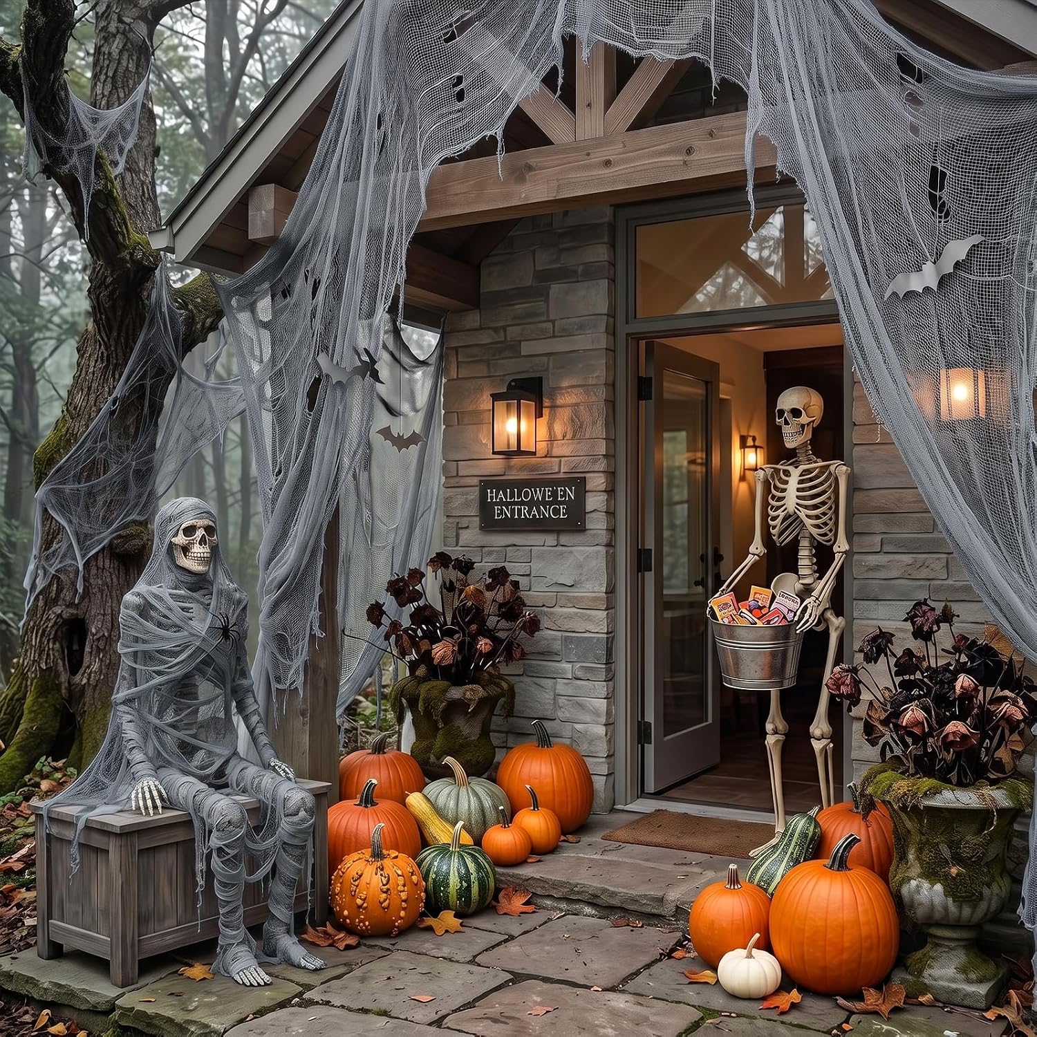 Thumbnail 6 de Tmflexe Giant Halloween Creepy Cloth, Gray Cotton Mesh, 80 x 400 in.