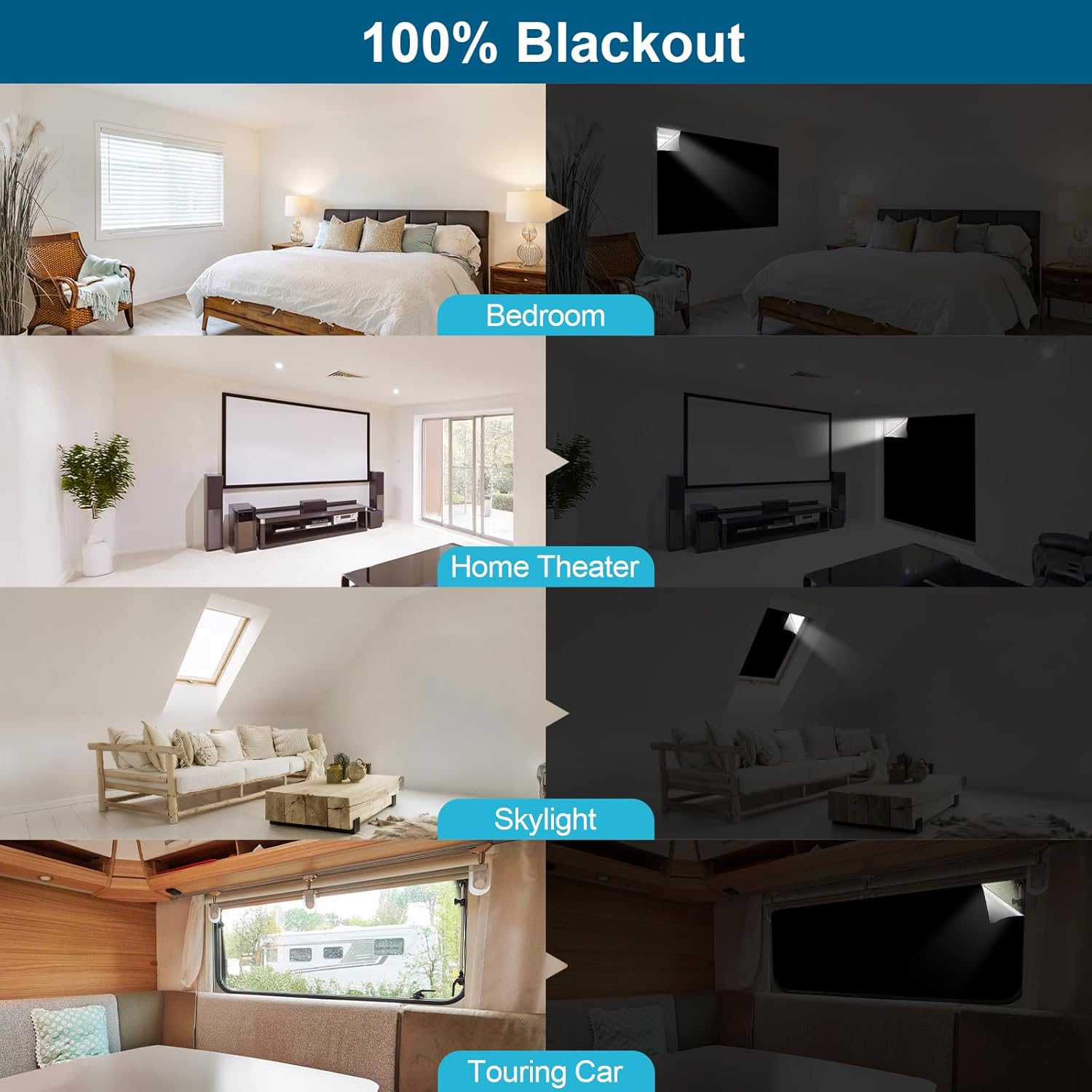 Detalle de Portable DIY 100% Blackout Curtains (No-Drill Window Shades) for Bedroom, Travel & Dorm Rooms, 118" x 57