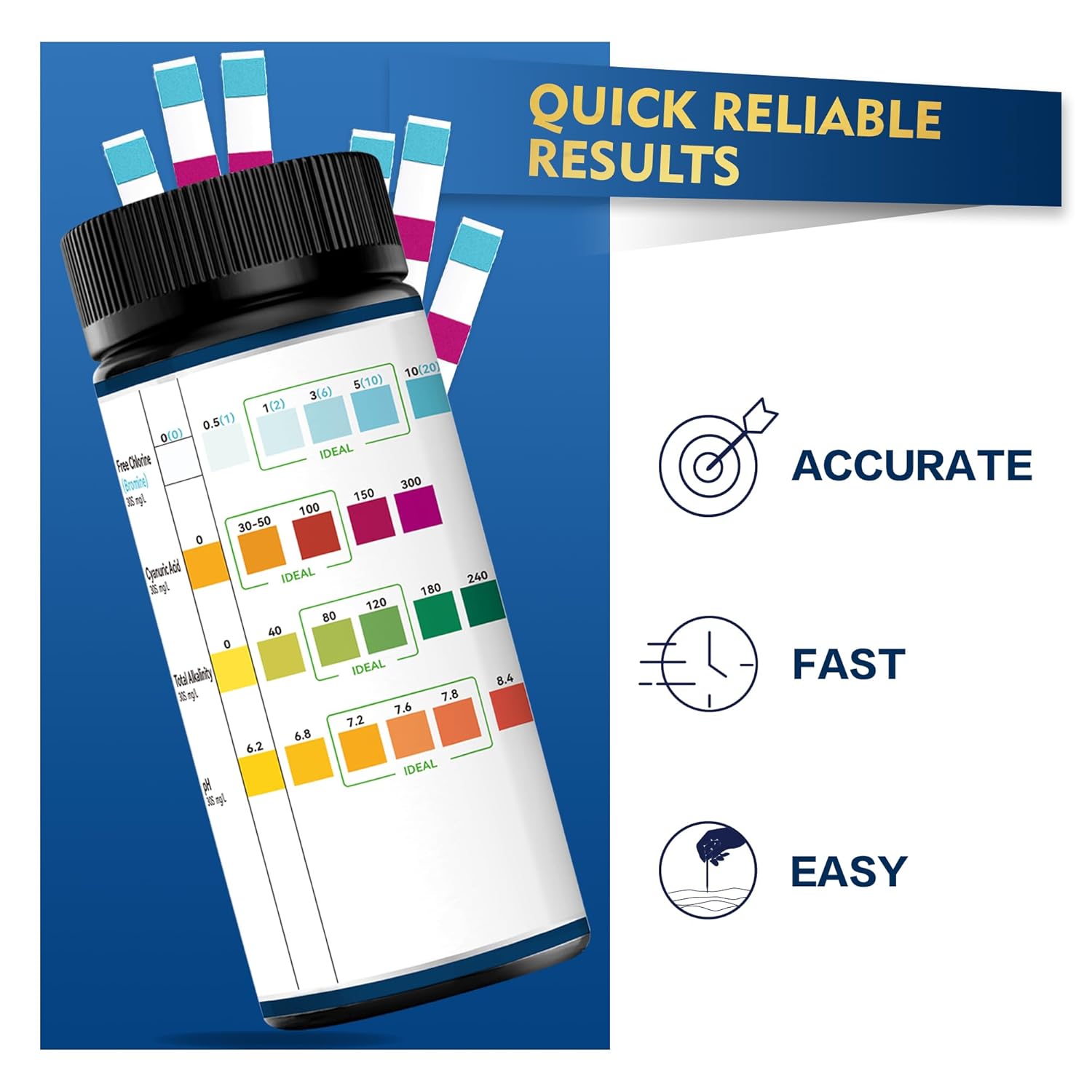 Thumbnail 2 de Pool Test Strips (100 Strips) for Total Alkalinity, pH, Free Chlorine/Bromine & Cyanuric Acid