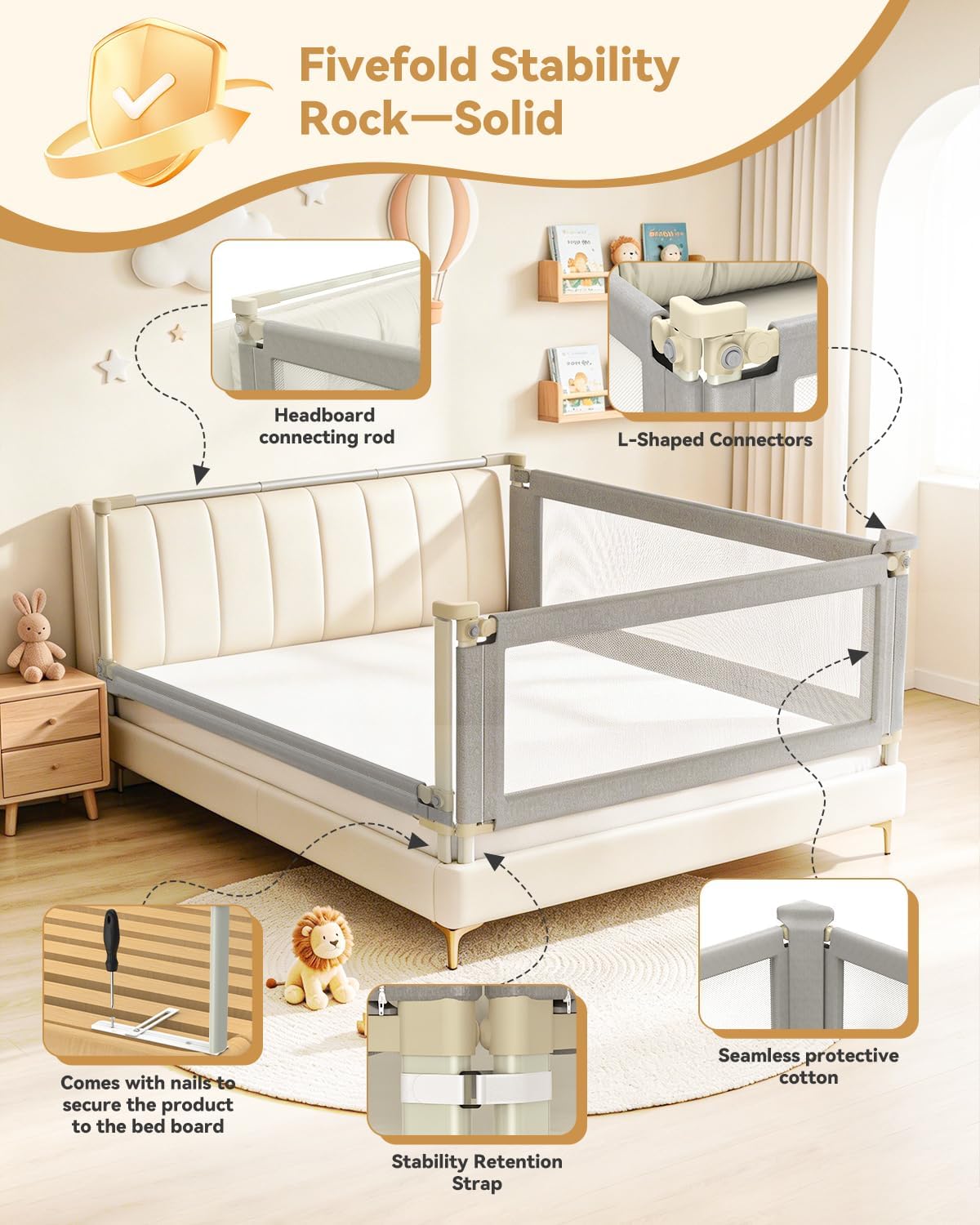 Detalle de DegliFory SKYBBR3001 Queen Bed Rail for Toddlers, Adjustable Height