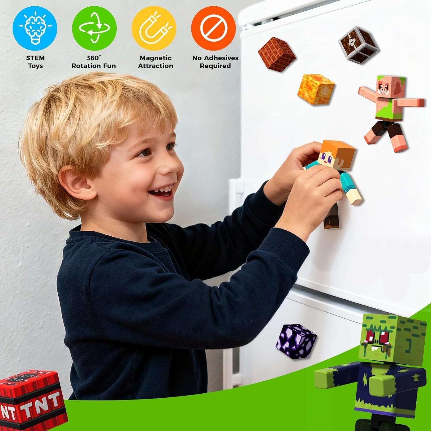 Thumbnail 2 de Magnetic Blocks with 6 Magnetic Action Figures – 210PCS Magnets Building Blocks Cubes
