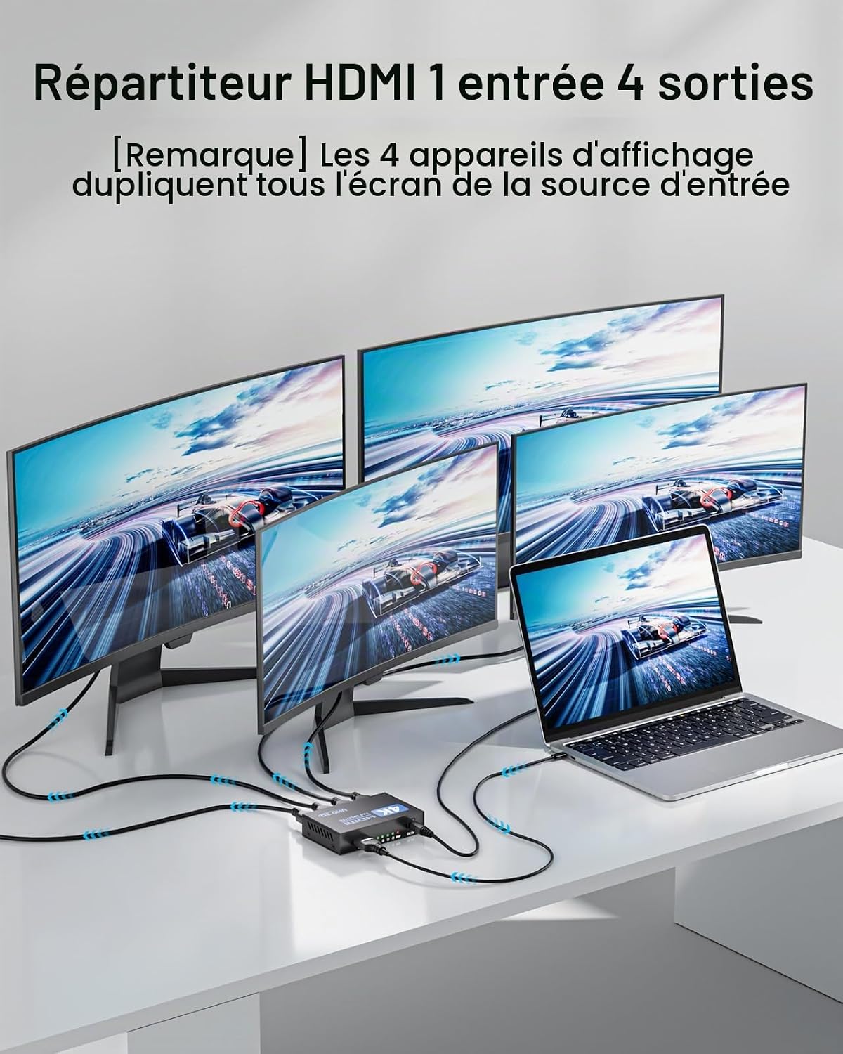 Thumbnail 1 de Répartiteur HDMI 1x4 4K (Duplicateur) – 1 Entrée vers 4 Sorties avec EDID HDCP HDR et 3D
