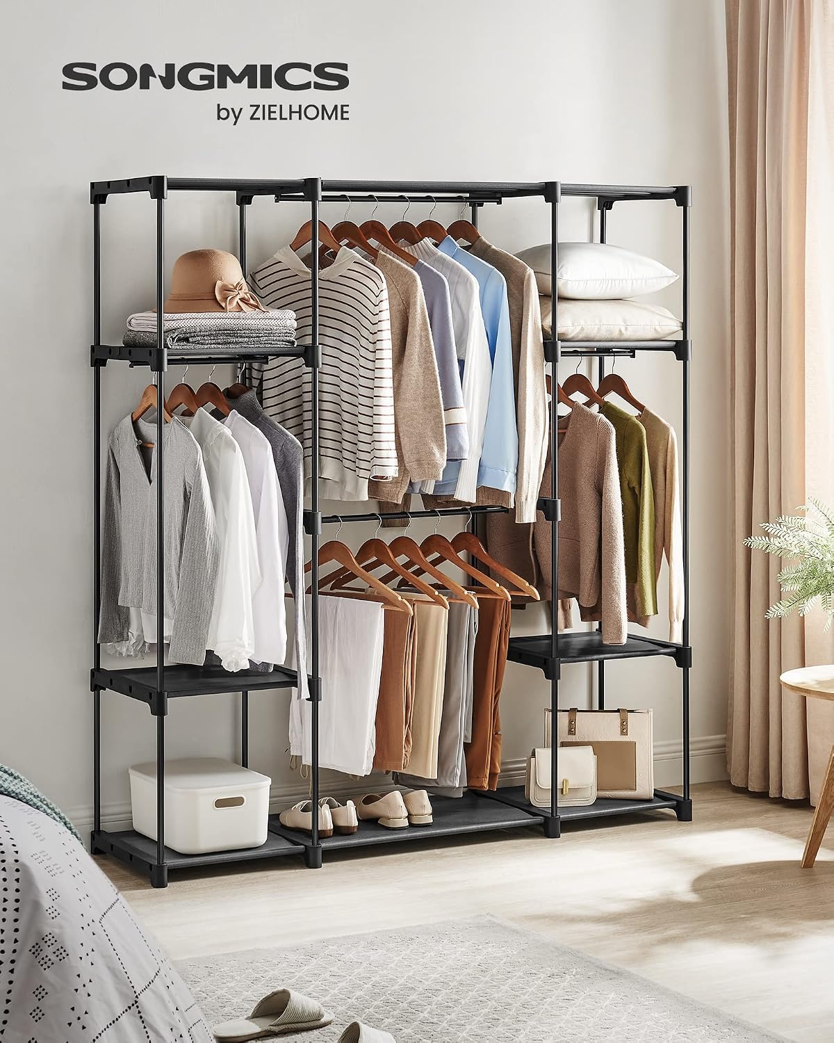 Detalle de SONGMICS RYLAN RYG036B02 Clothes Wardrobe, 4 Hanging Rods, Ink Black