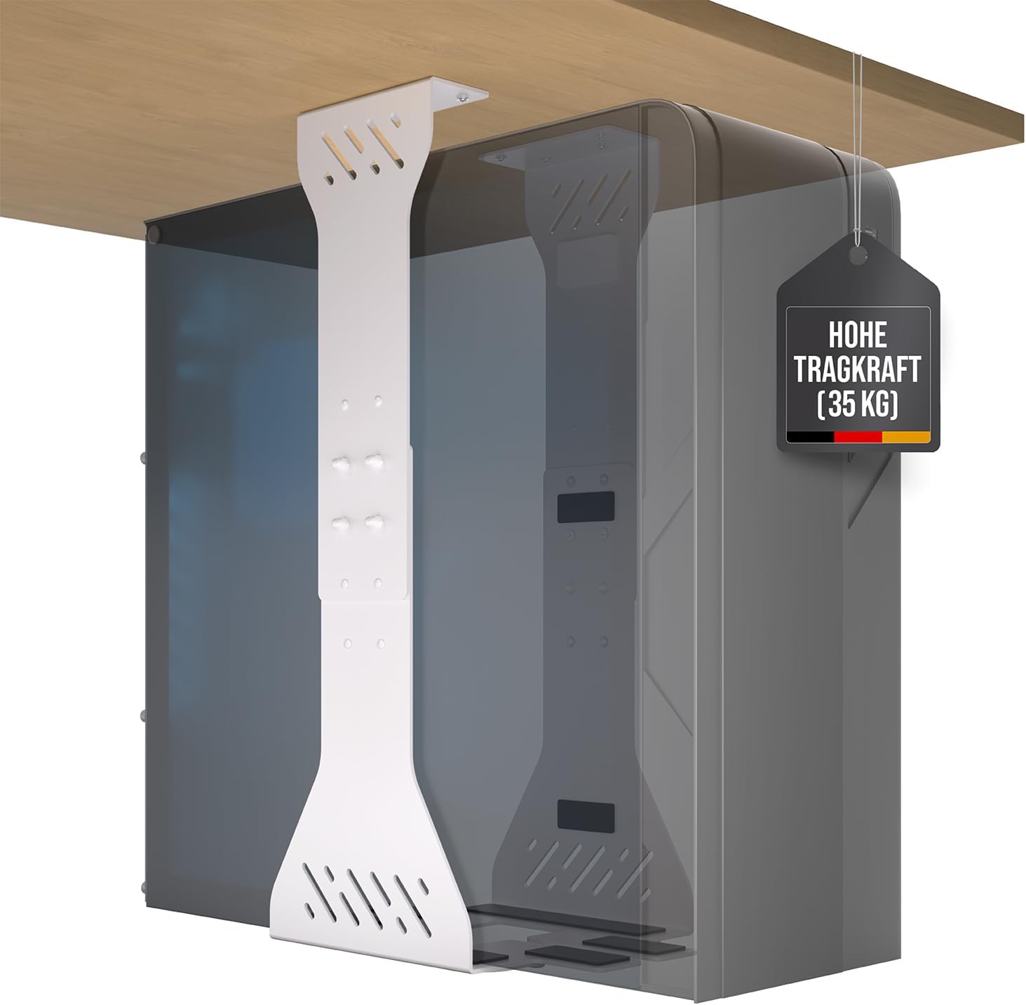 Detalle de PC Halterung unter dem Schreibtisch – Schwerlast-Tower-Halterung bis 35 kg (Weiß)